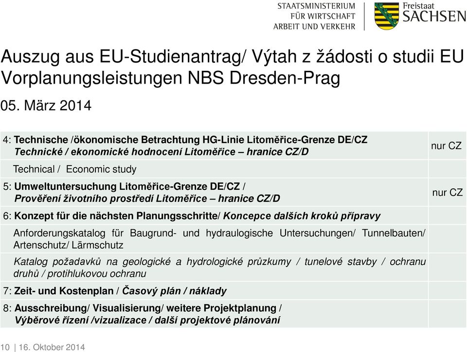 Litoměřice-Grenze DE/CZ / Prověření životního prostředí Litoměřice hranice CZ/D 6: Konzept für die nächsten Planungsschritte/ Koncepce dalších kroků přípravy Anforderungskatalog für Baugrund- und