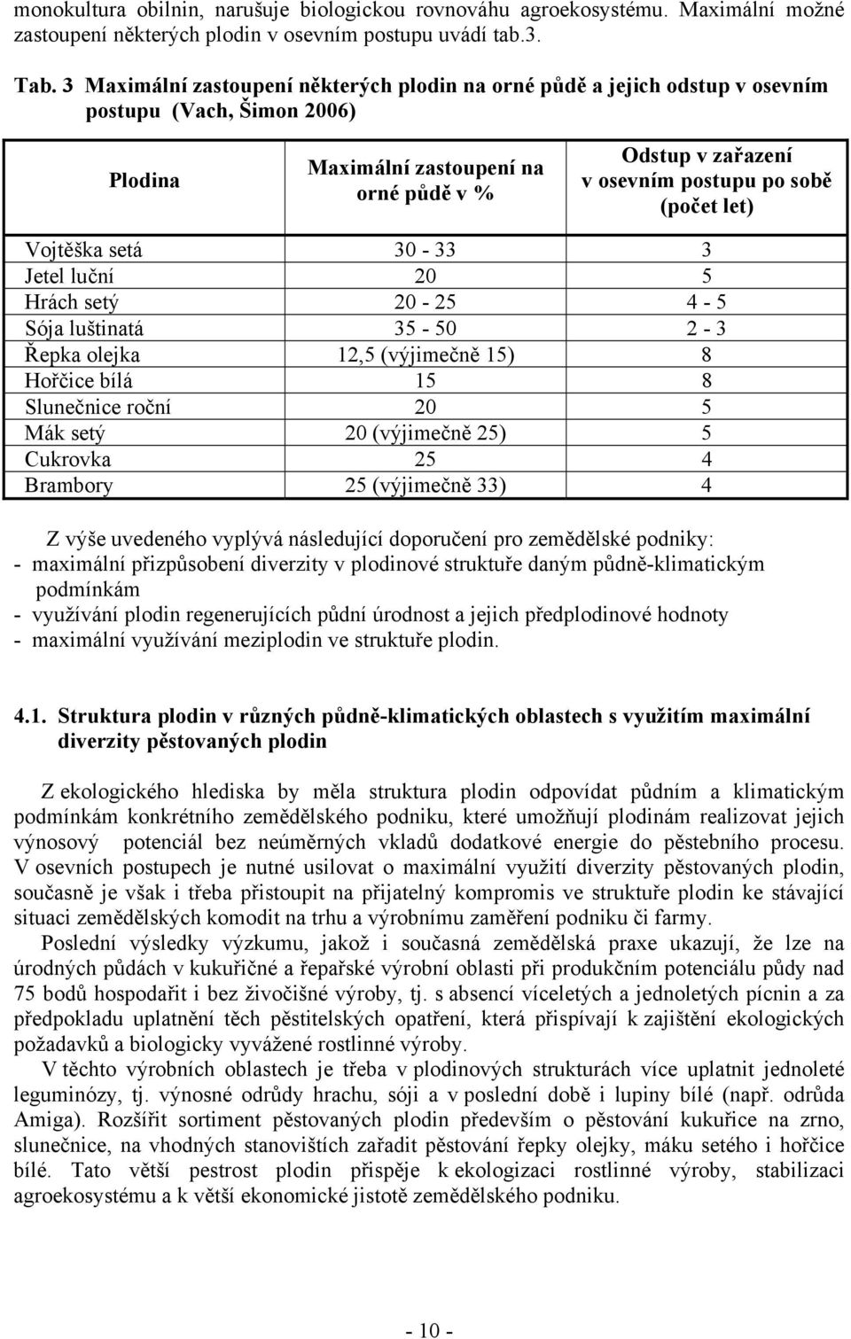 (počet let) Vojtěška setá 30-33 3 Jetel luční 20 5 Hrách setý 20-25 4-5 Sója luštinatá 35-50 2-3 Řepka olejka 12,5 (výjimečně 15) 8 Hořčice bílá 15 8 Slunečnice roční 20 5 Mák setý 20 (výjimečně 25)