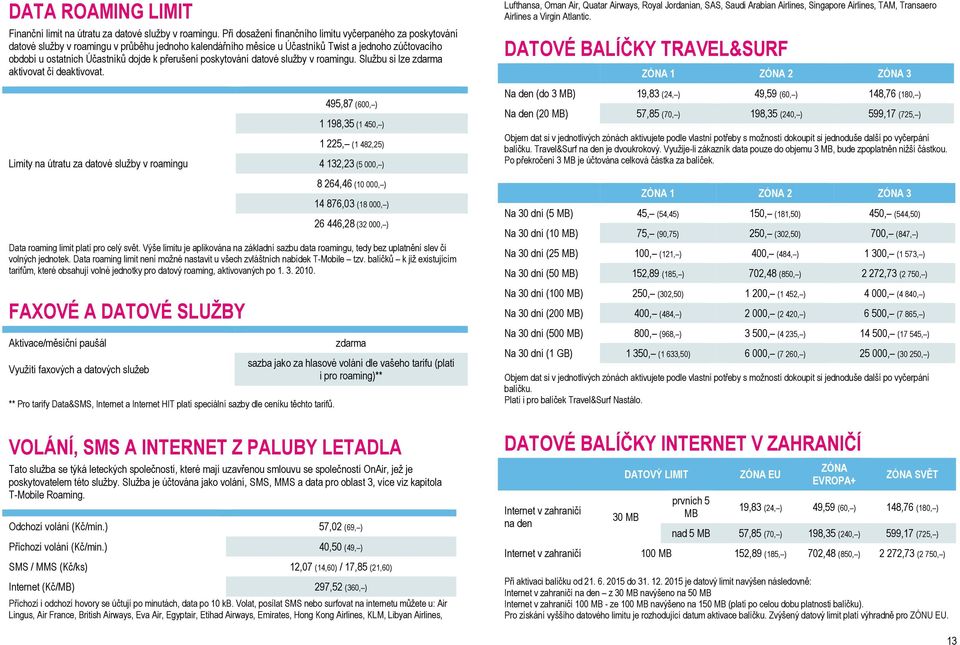 přerušení poskytování datové služby v roamingu. Službu si lze aktivovat či deaktivovat.