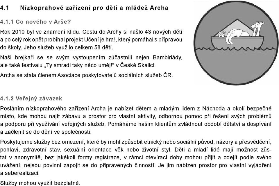 v České Skalici. Archa se stala členem Asociace poskytovatelů sociálních služeb ČR. 4.1.