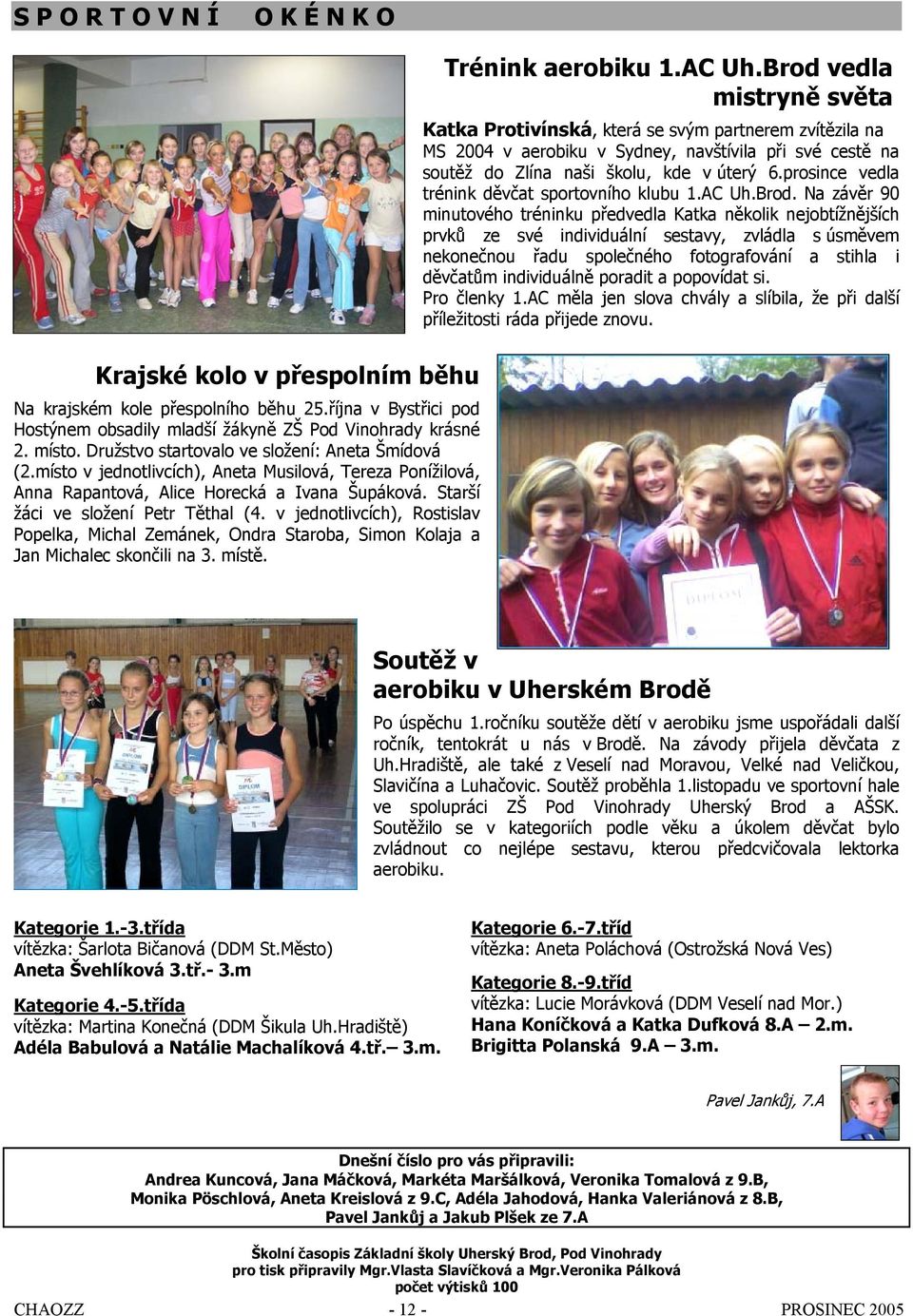 v jednotlivcích), Rostislav Popelka, Michal Zemánek, Ondra Staroba, Simon Kolaja a Jan Michalec skončili na 3. místě. Trénink aerobiku 1.AC Uh.