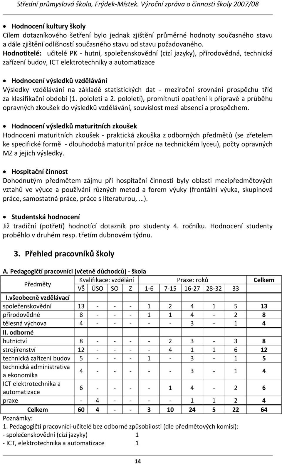 statistických dat meziroční srovnání prospěchu tříd za klasifikační období (1. pololetí a 2.