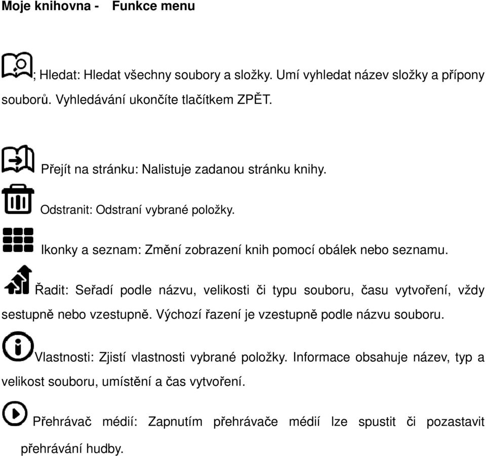 Řadit: Seřadí podle názvu, velikosti či typu souboru, času vytvoření, vždy sestupně nebo vzestupně. Výchozí řazení je vzestupně podle názvu souboru.