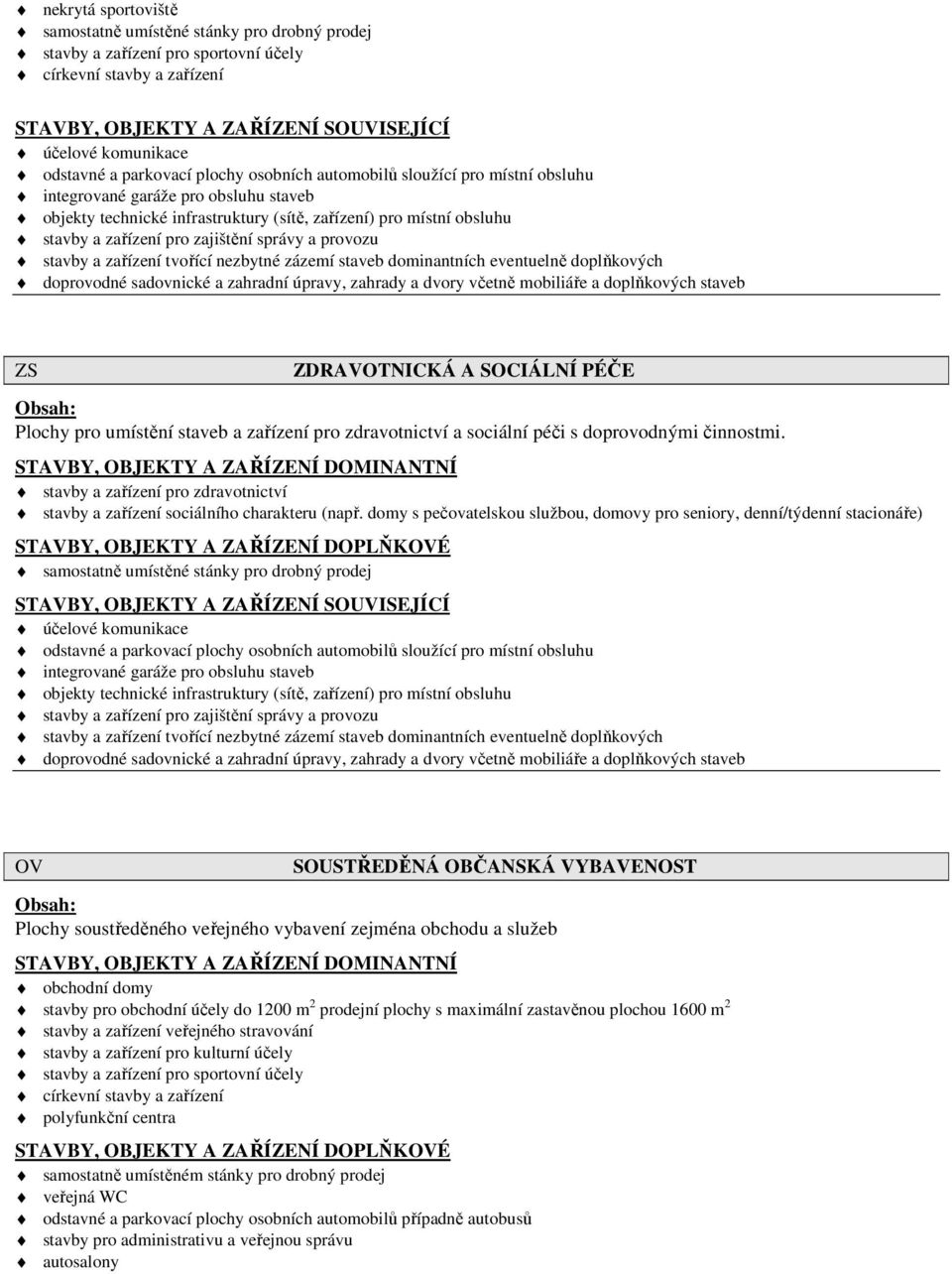 domy s pečovatelskou službou, domovy pro seniory, denní/týdenní stacionáře) OV SOUSTŘEDĚNÁ OBČANSKÁ VYBAVENOST Plochy soustředěného veřejného vybavení zejména obchodu a služeb obchodní domy stavby