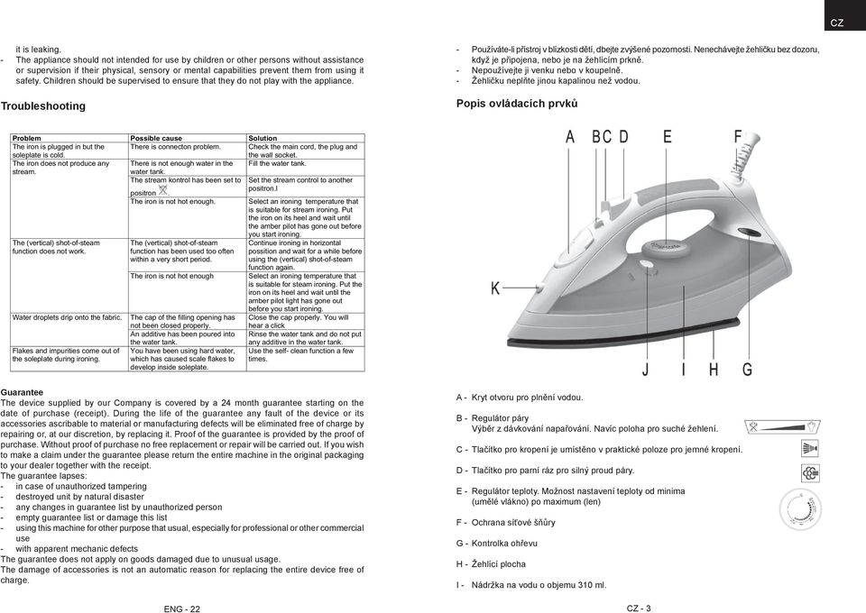 Children should be supervised to ensure that they do not play with the appliance. Troubleshooting - Používáte-li přístroj v blízkosti dětí, dbejte zvýšené pozornosti.