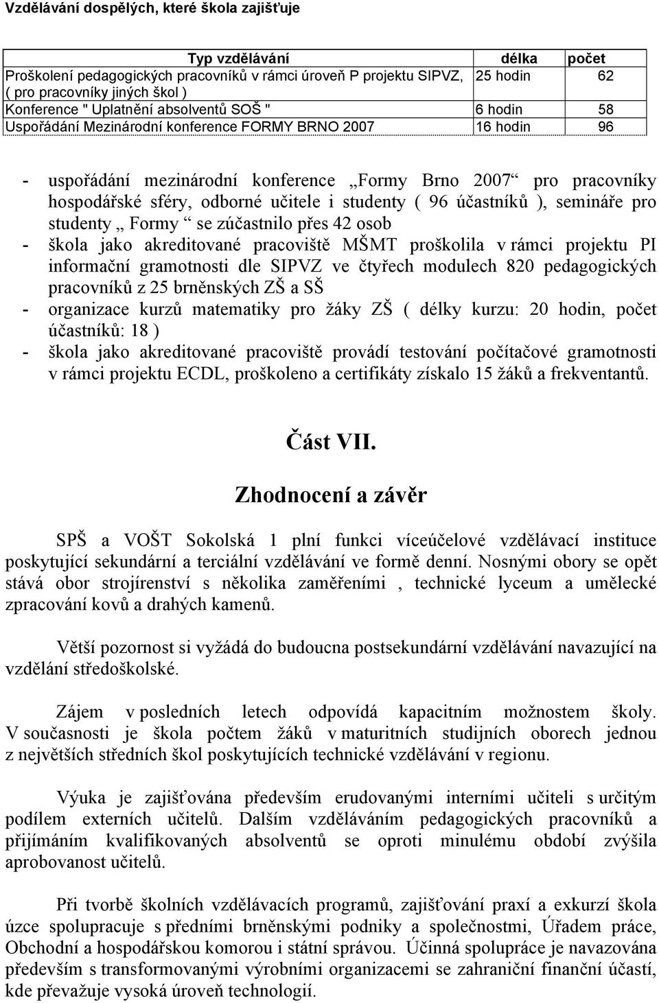 učitele i studenty ( 96 účastníků ), semináře pro studenty Formy se zúčastnilo přes 42 osob - škola jako akreditované pracoviště MŠMT proškolila v rámci projektu PI informační gramotnosti dle SIPVZ