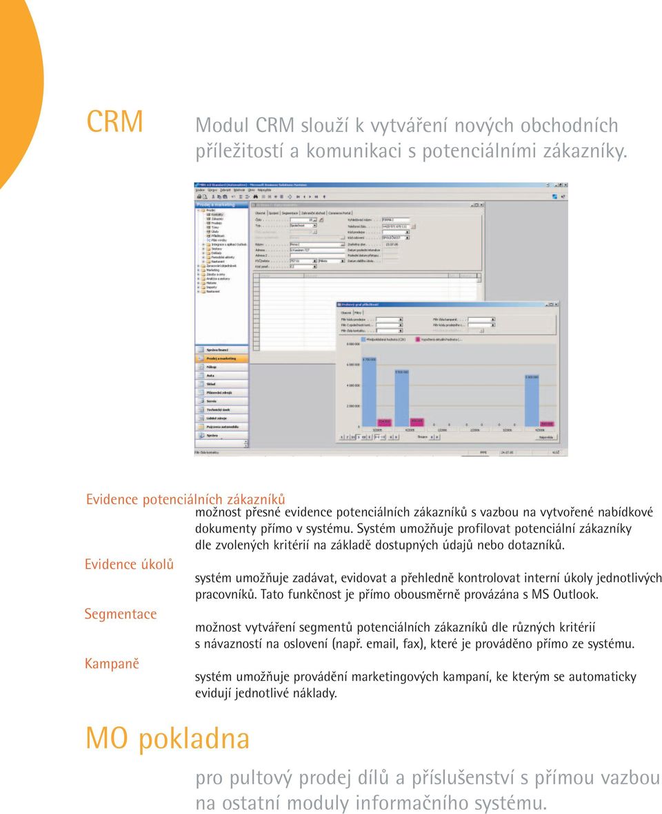 Systém umožňuje profilovat potenciální zákazníky dle zvolených kritérií na základě dostupných údajů nebo dotazníků.