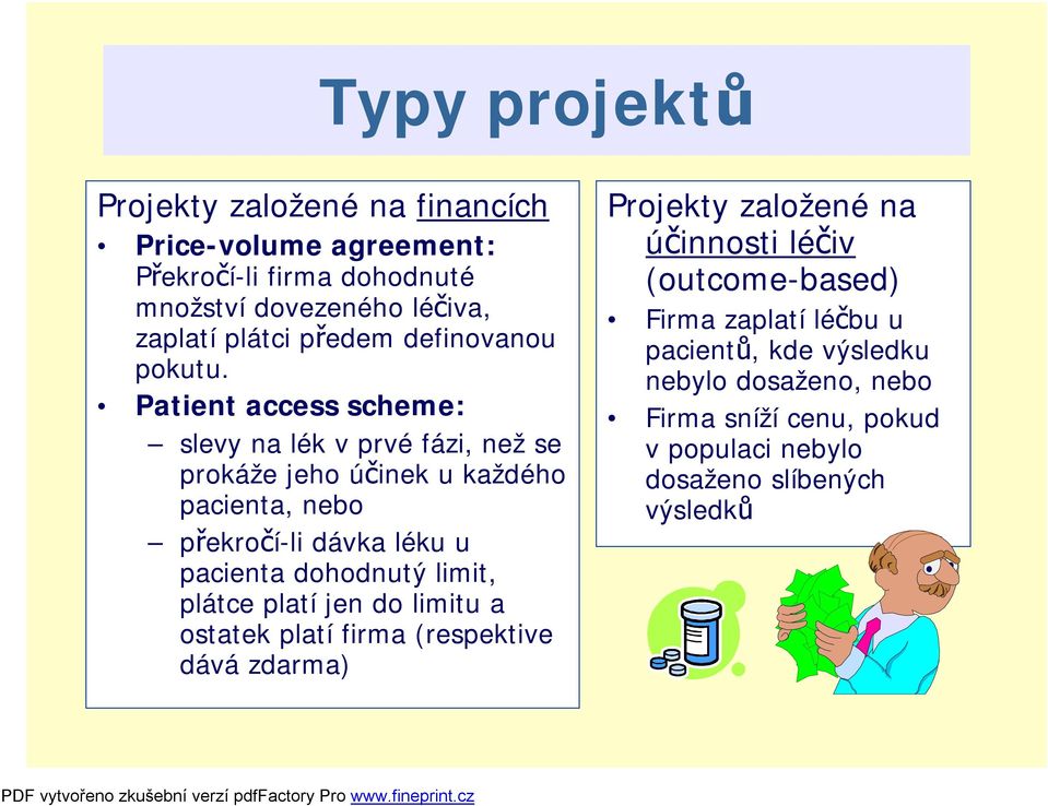 Patient access scheme: slevy na lék v prvé fázi, než se prokáže jeho účinek u každého pacienta, nebo překročí-li dávka léku u pacienta dohodnutý
