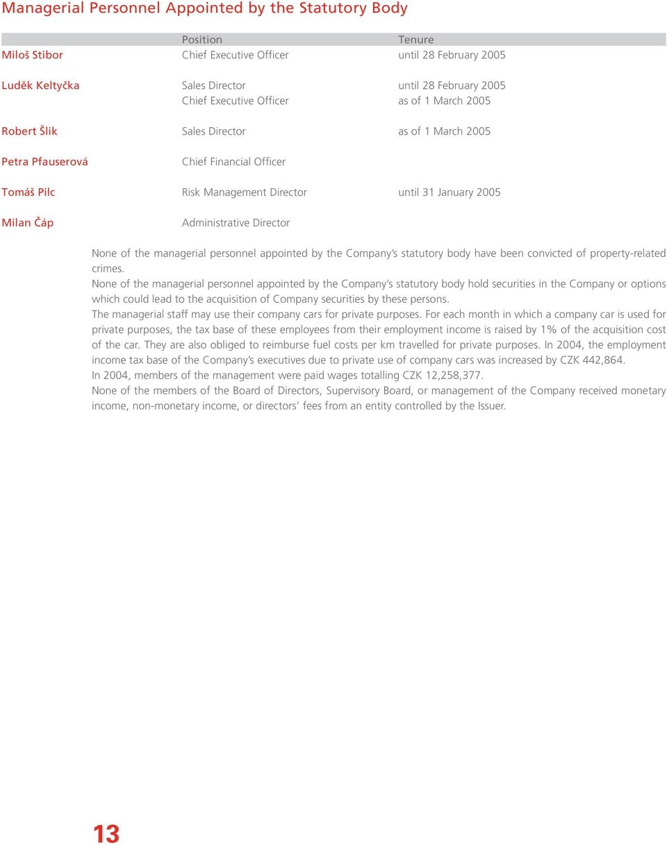 Director None of the managerial personnel appointed by the Company s statutory body have been convicted of property-related crimes.