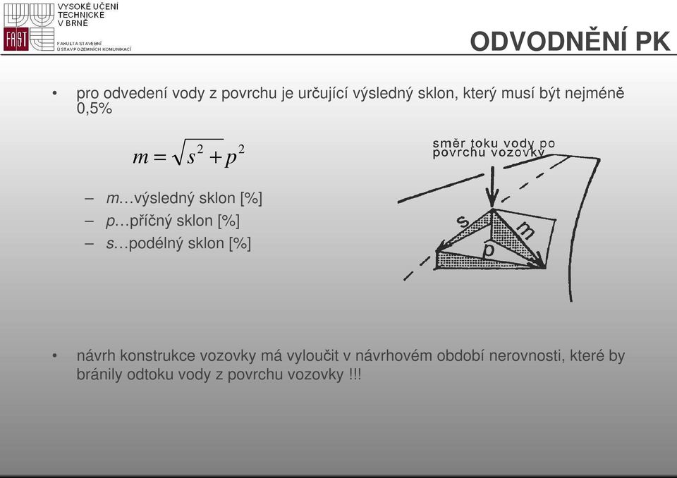 sklon [%] s podélný sklon [%] návrh konstrukce vozovky má vyloučit v