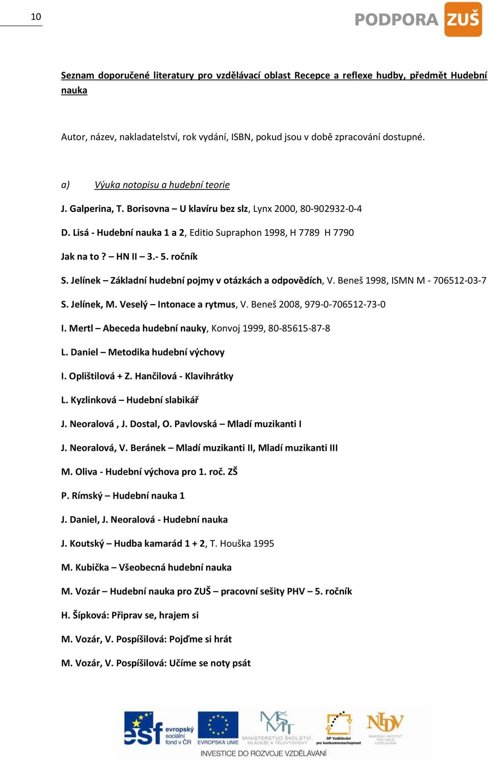 ročník S. Jelínek Základní hudební pojmy v otázkách a odpovědích, V. Beneš 1998, ISMN M - 706512-03-7 S. Jelínek, M. Veselý Intonace a rytmus, V. Beneš 2008, 979-0-706512-73-0 I.