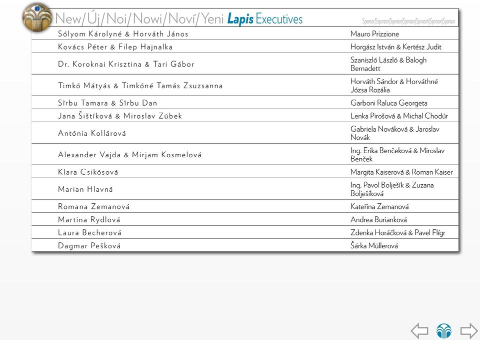 Marian Hlavná Romana Zemanová Martina Rydlová Laura Becherová Dagmar Pešková Mauro Prizzione Horgász István & Kertész Judit Szaniszló László & Balogh Bernadett Horváth Sándor & Horváthné Józsa