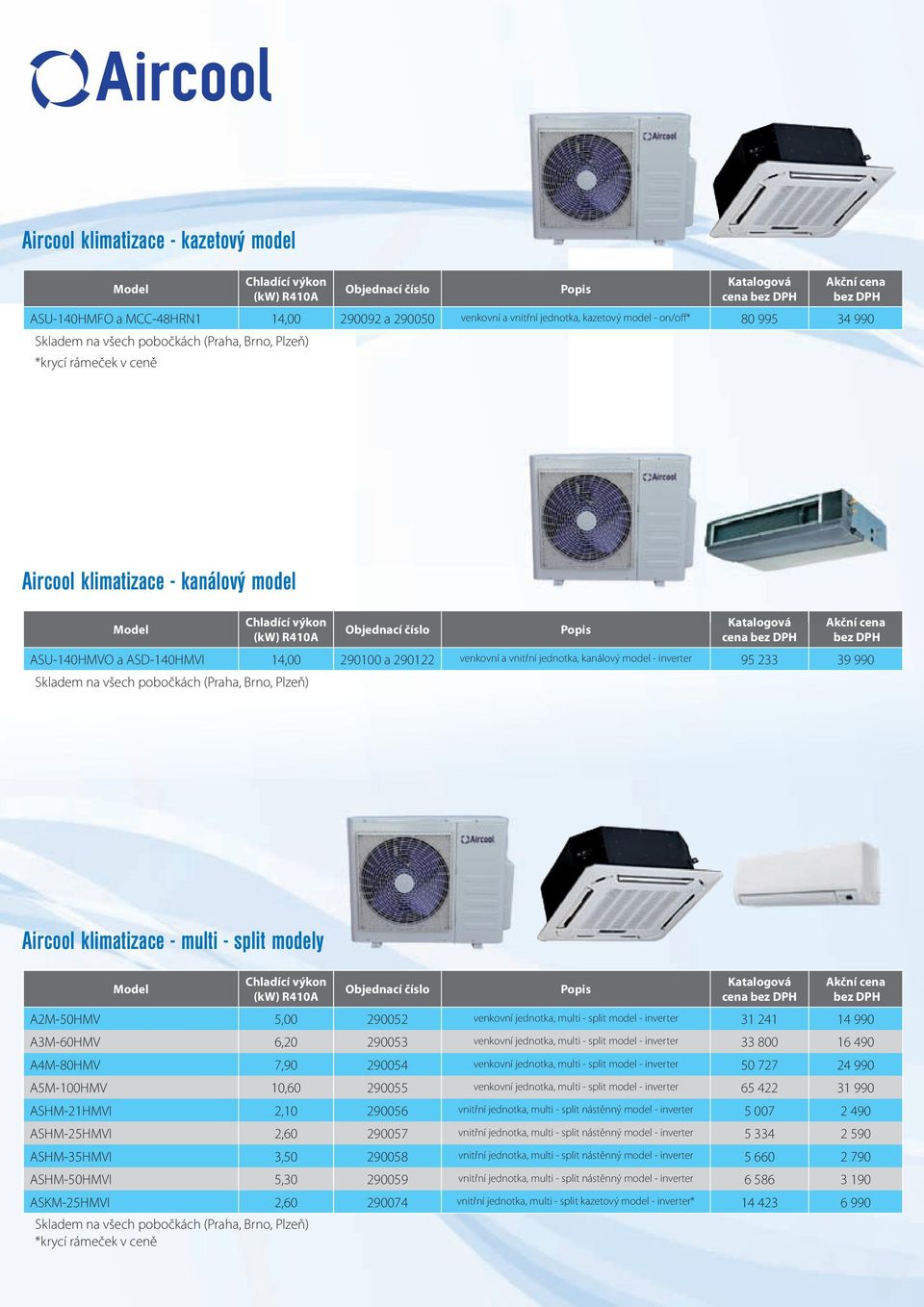 5,00 290052 venkovní jednotka, multi - split model - inverter 31 241 14 990 A3M-60HMV 6,20 290053 venkovní jednotka, multi - split model - inverter 33 800 16 490 A4M-80HMV 7,90 290054 venkovní