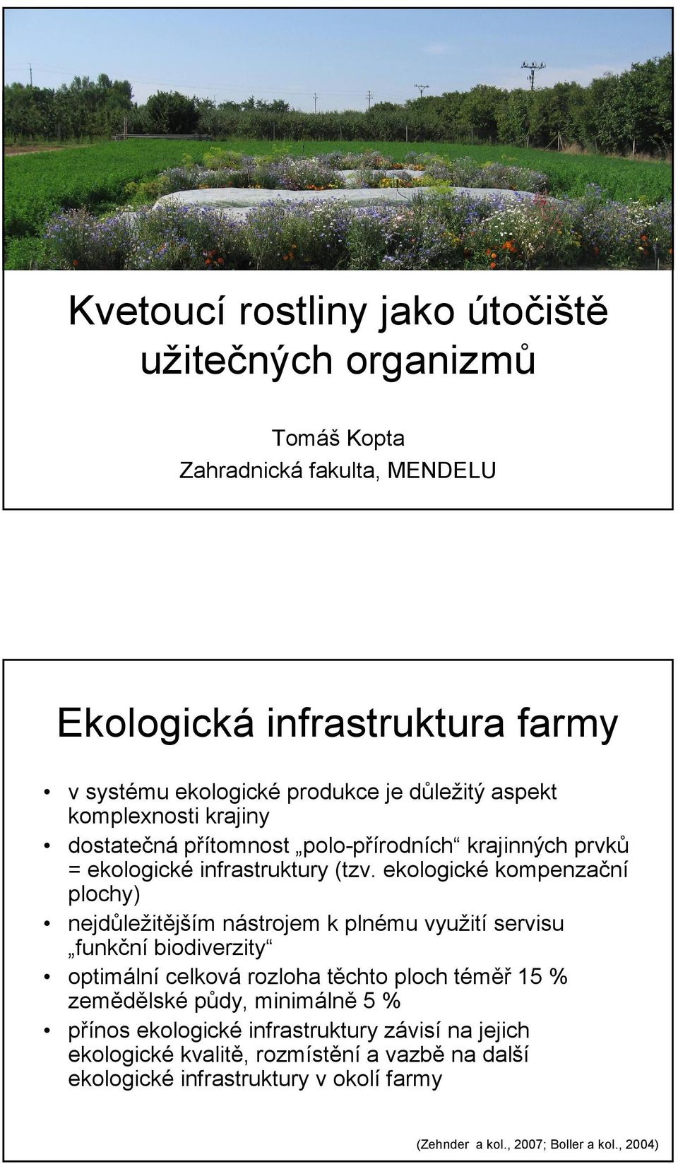 ekologické kompenzační plochy) nejdůležitějším nástrojem k plnému využití servisu funkční biodiverzity optimální celková rozloha těchto ploch téměř 15 %