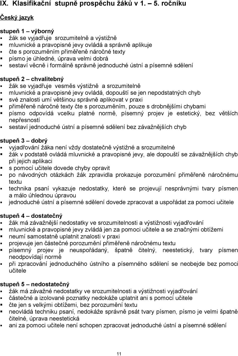 velmi dobrá sestaví věcně i formálně správně jednoduché ústní a písemné sdělení stupeň 2 chvalitebný žák se vyjadřuje vesměs výstižně a srozumitelně mluvnické a pravopisné jevy ovládá, dopouští se