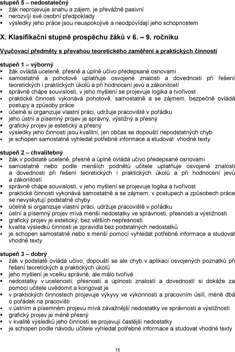 ročníku Vyučovací předměty s převahou teoretického zaměření a praktických činností stupeň 1 výborný žák ovládá uceleně, přesně a úplně učivo předepsané osnovami samostatně a pohotově uplatňuje