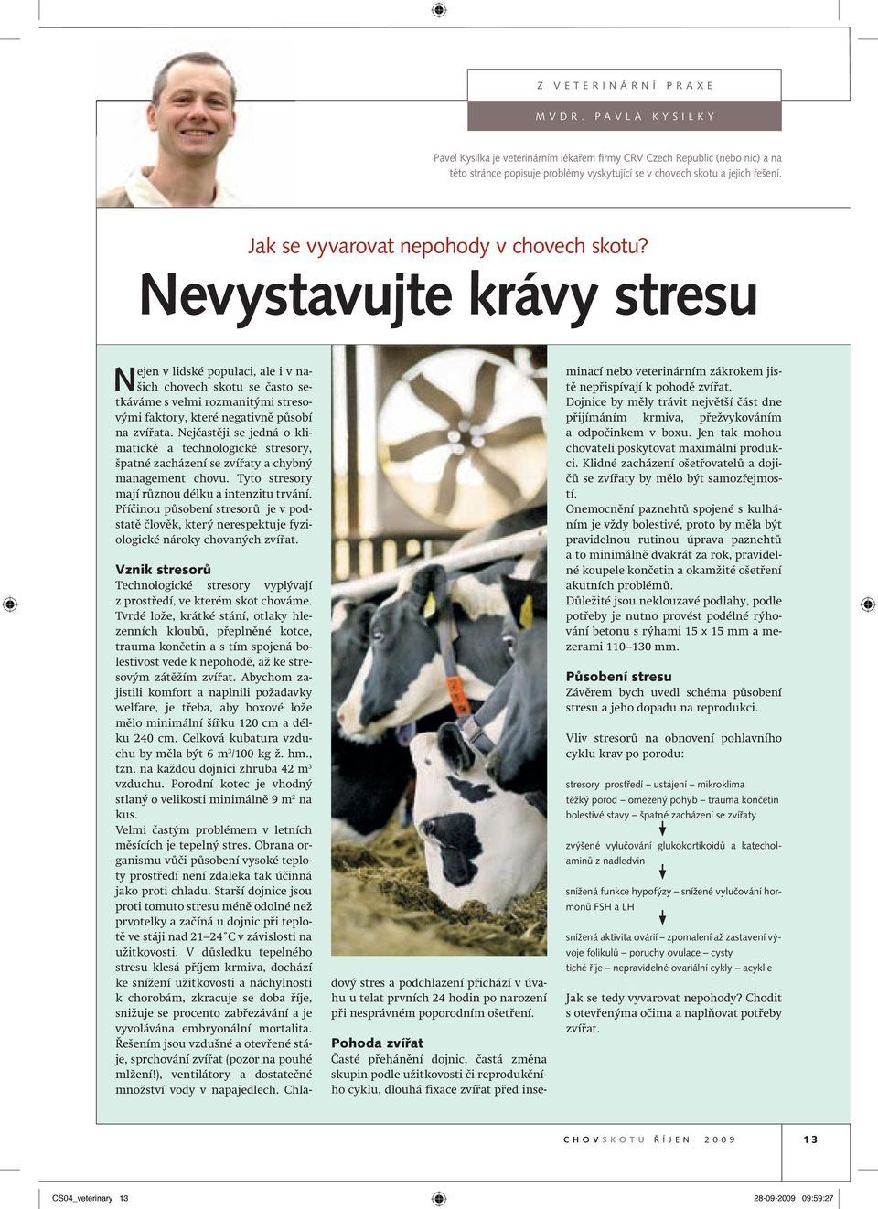 Nevystavujte krávy stresu Nejen v lidské populaci, ale i v našich chovech skotu se často setkáváme s velmi rozmanitými stresovými faktory, které negativně působí na zvířata.