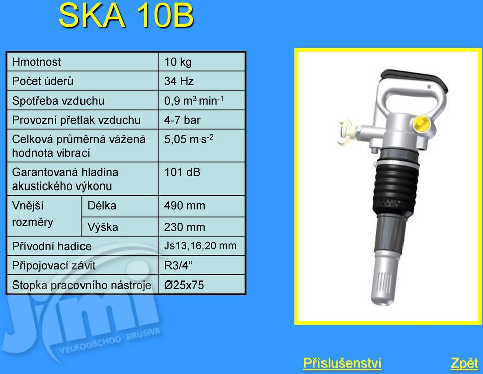 hladina akustického výkonu 4-7 bar 5,05 m.