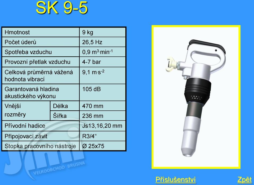 hladina akustického výkonu 4-7 bar 9,1 m.