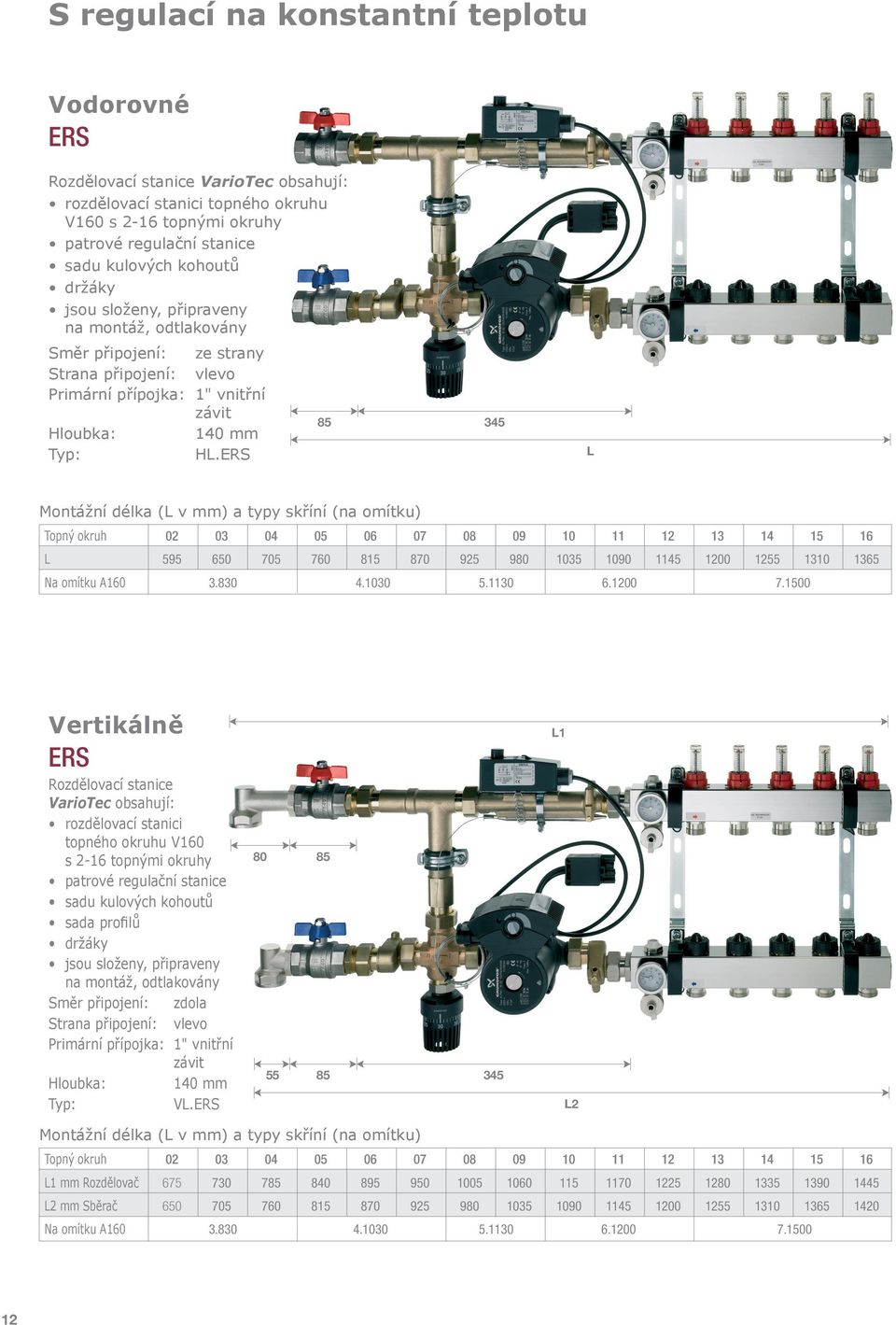 ERS 85 5 L Montážní délka (L v mm) a typy skříní (na omítku) Topný okruh 0 0 0 05 06 07 08 09 10 11 1 1 1 15 16 L 595 650 705 760 815 870 95 980 105 1090 115 100 155 110 165 Na omítku A160.80.100 5.