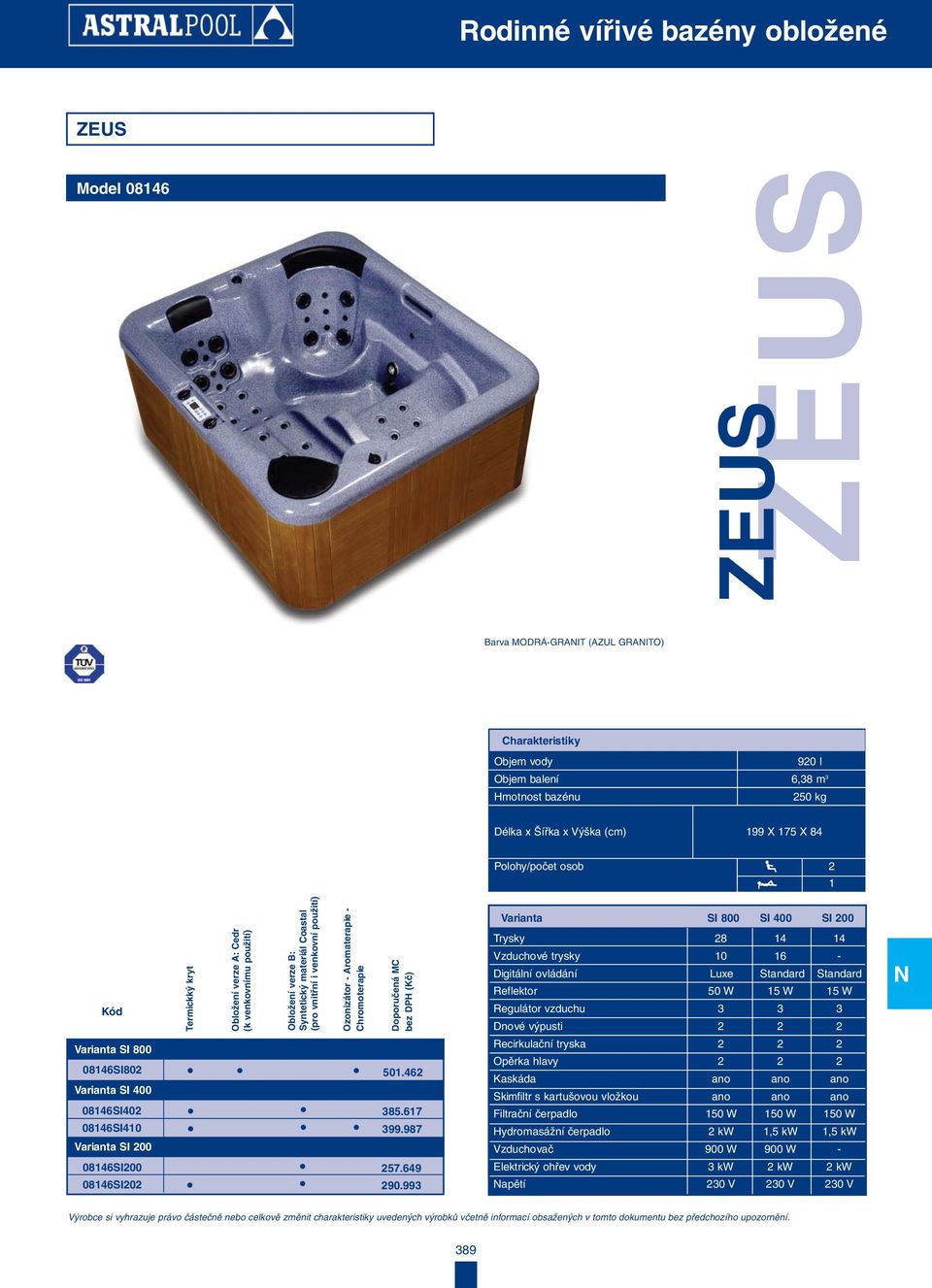 materiál Coastal (pro vnitřní i venkovní použití) Ozonizátor - Aromaterapie - Chromoterapie 501.46 385.617 399.987 57.649 90.