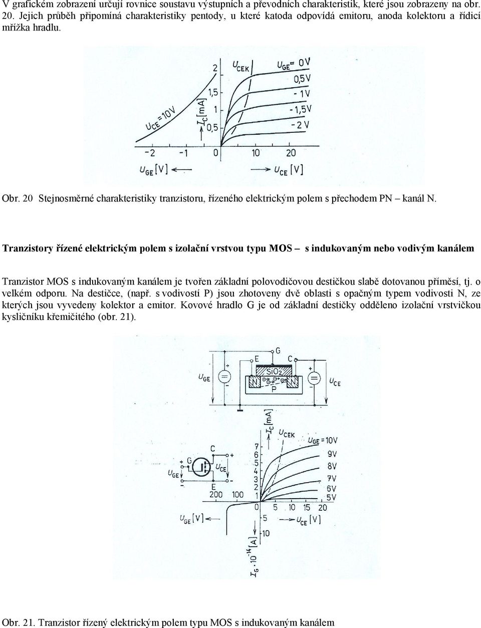 20 Stejnosměrné charakteristiky tranzistoru, řízeného elektrickým polem s přechodem PN kanál N.