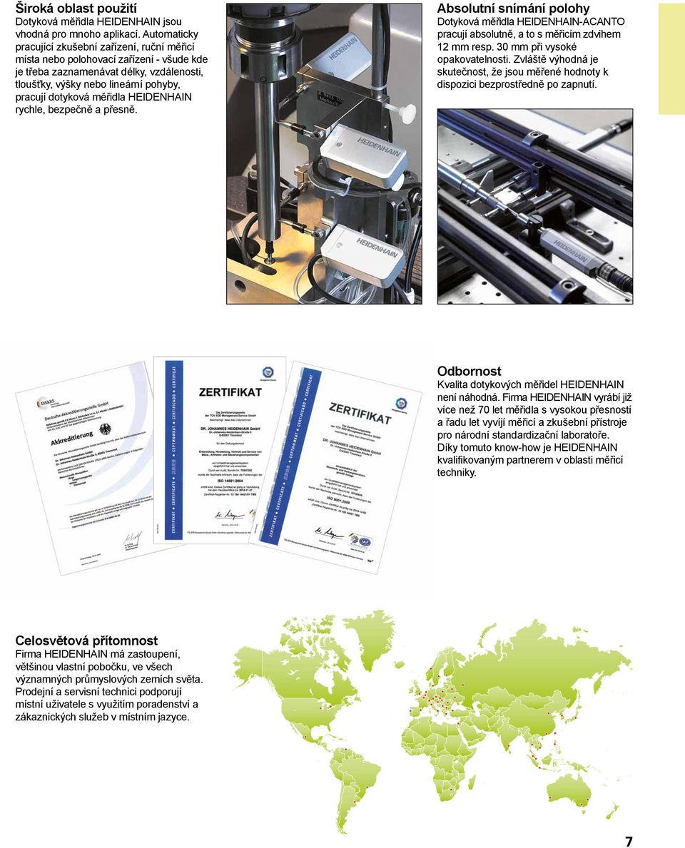 měřidla HEIDENHAIN rychle, bezpečně a přesně. Absolutní snímání polohy Dotyková měřidla HEIDENHAIN-ACANTO pracují absolutně, a to s měřicím zdvihem 12 mm resp. 30 mm při vysoké opakovatelnosti.