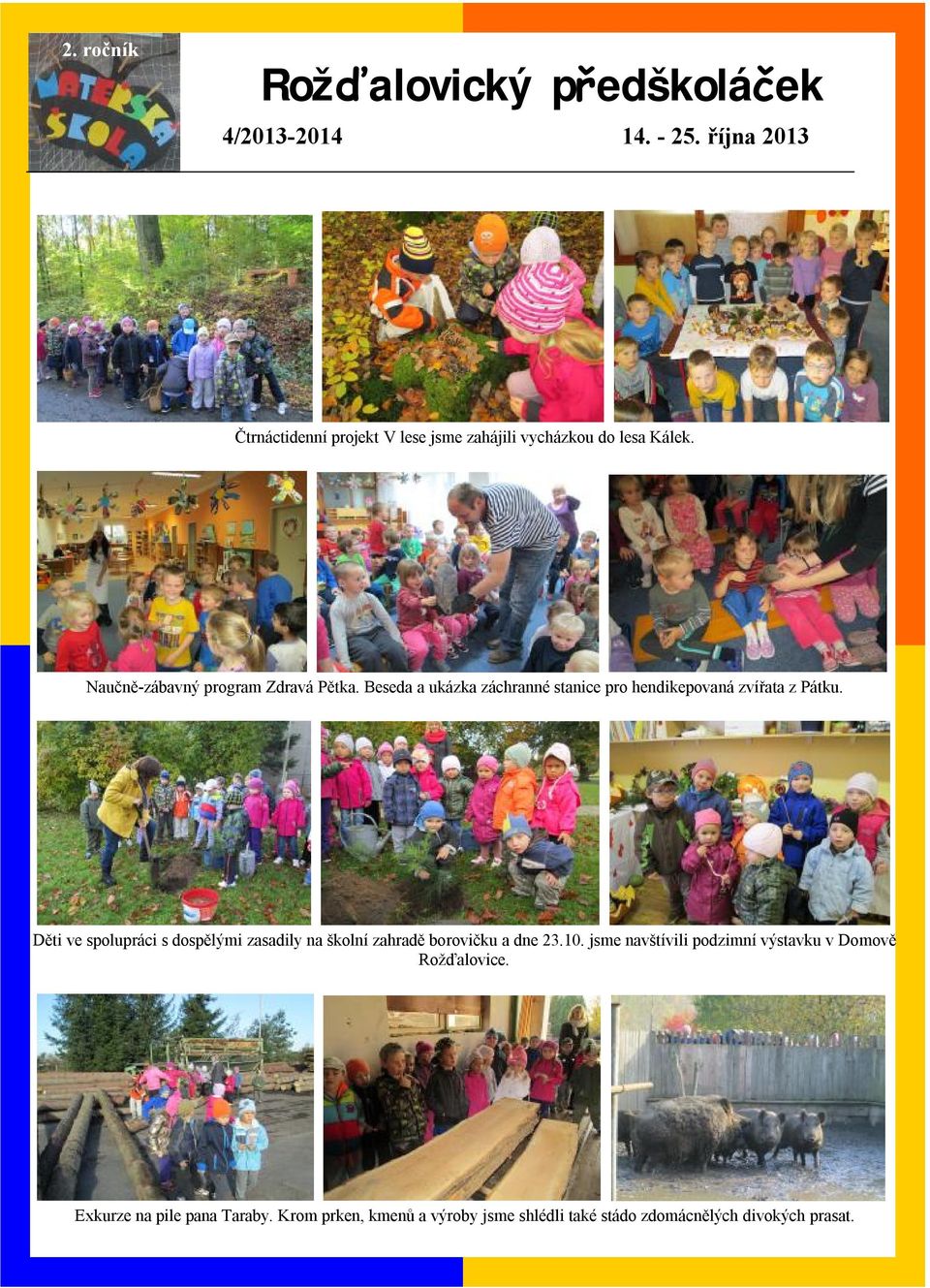 Děti ve spolupráci s dospělými zasadily na školní zahradě borovičku a dne 23.10.