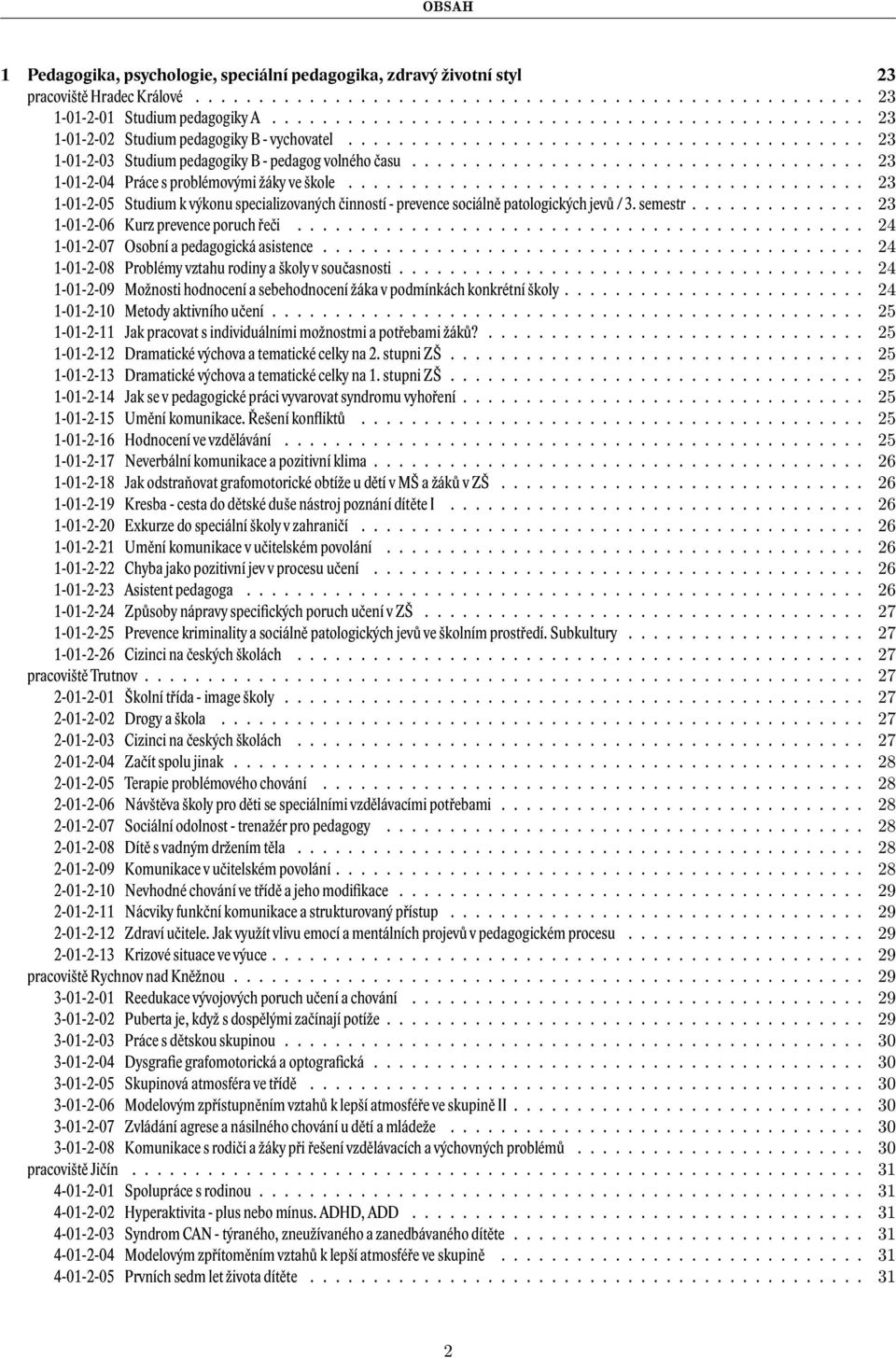 ................................... 23 1-01-2-04 Práce s problémovými žáky ve škole......................................... 23 1-01-2-05 Studium k výkonu specializovaných činností - prevence sociálně patologických jevů / 3.