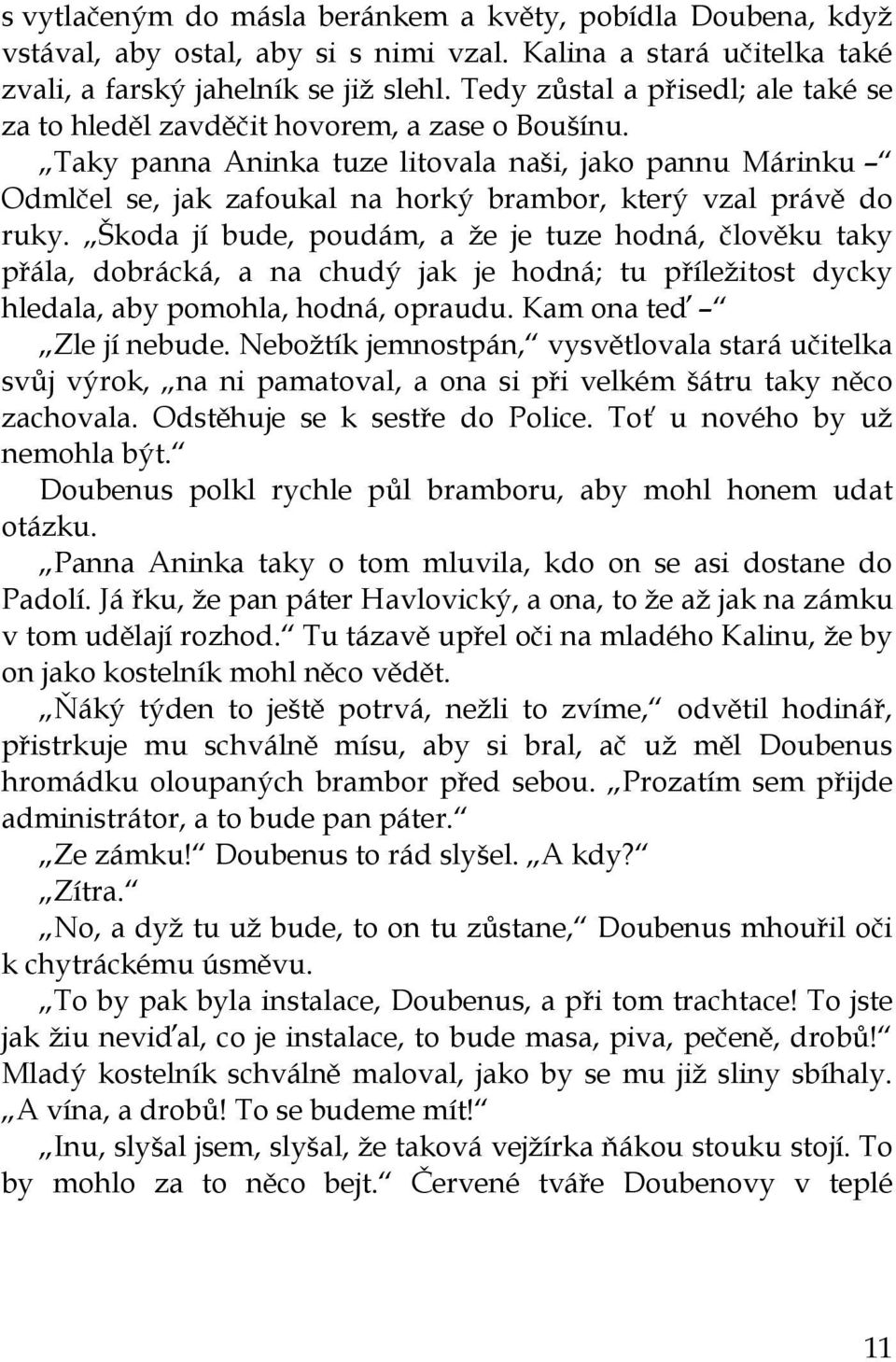 Taky panna Aninka tuze litovala naši, jako pannu Márinku Odmlčel se, jak zafoukal na horký brambor, který vzal právě do ruky.