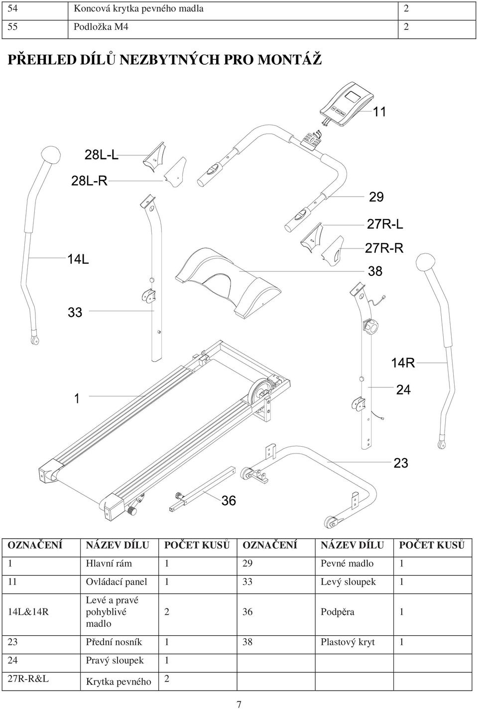 madlo 1 11 Ovládací panel 1 33 Levý sloupek 1 14L&14R Levé a pravé pohyblivé madlo 2 36