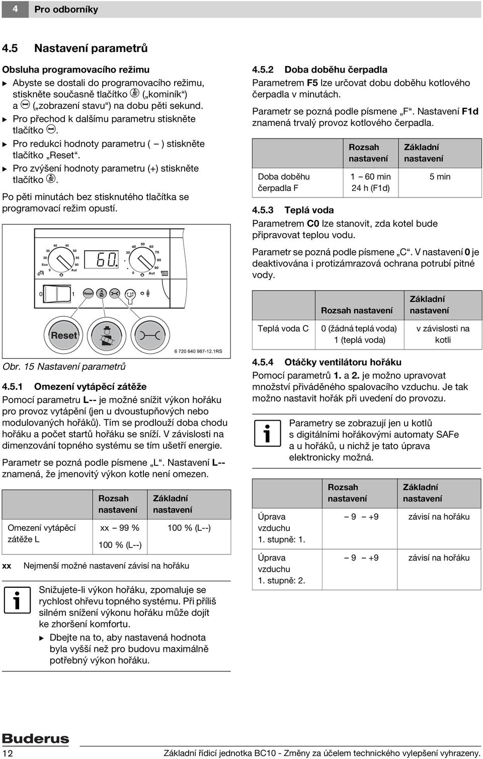 B Pro přechod k dalšímu parametru stiskněte tlačítko e. B Pro redukci hodnoty parametru ( ) stiskněte tlačítko Reset. B Pro zvýšení hodnoty parametru (+) stiskněte tlačítko d.