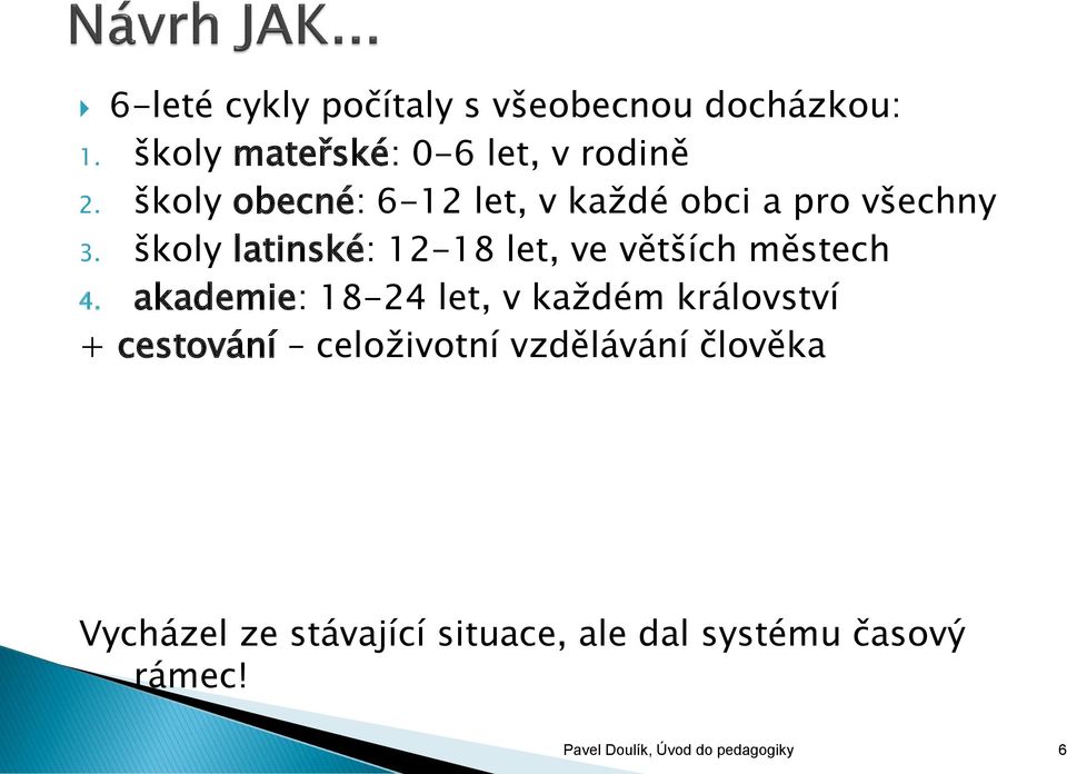 školy latinské: 12-18 let, ve větších městech 4.