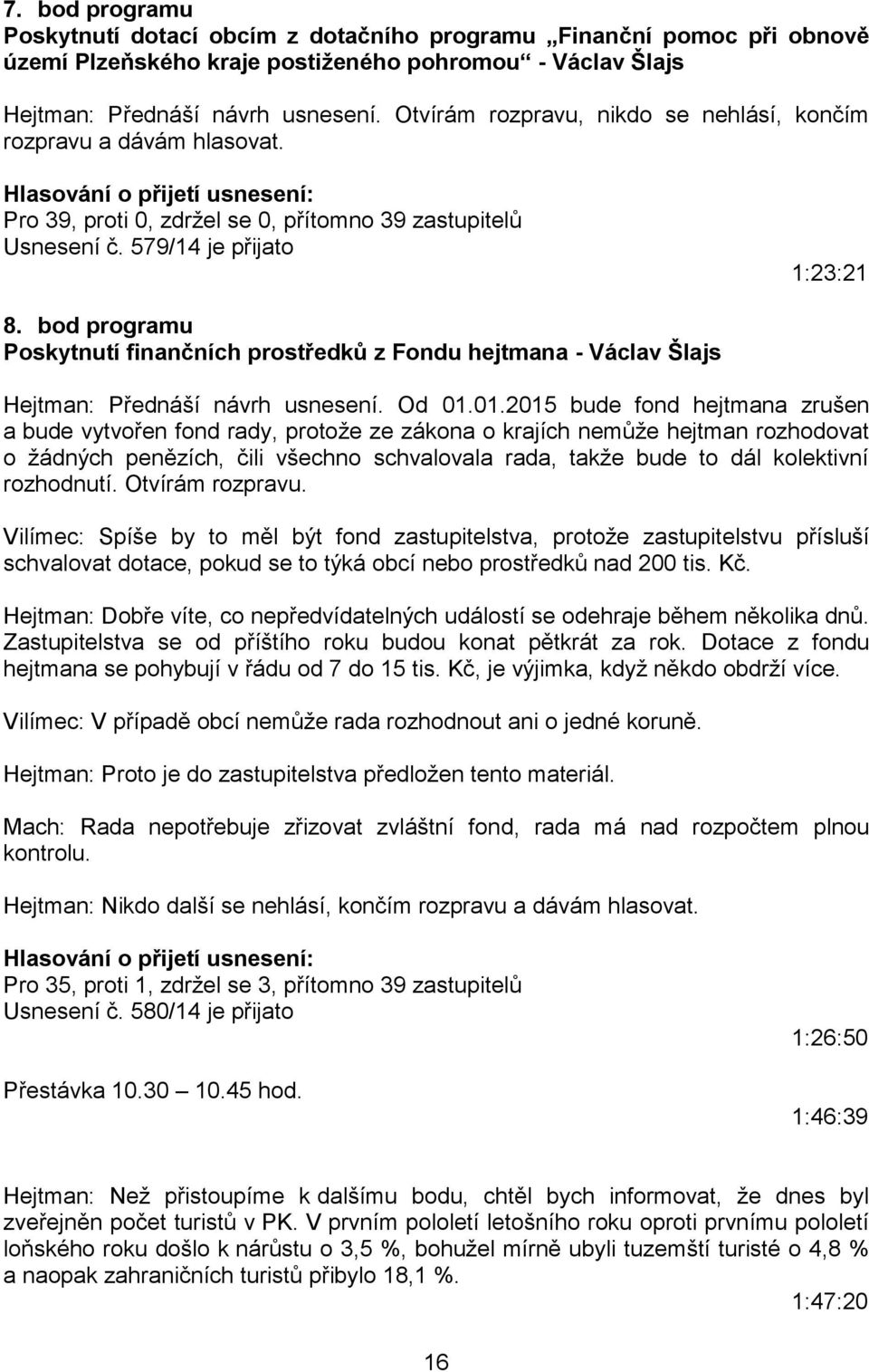 bod programu Poskytnutí finančních prostředků z Fondu hejtmana - Václav Šlajs Hejtman: Přednáší návrh usnesení. Od 01.