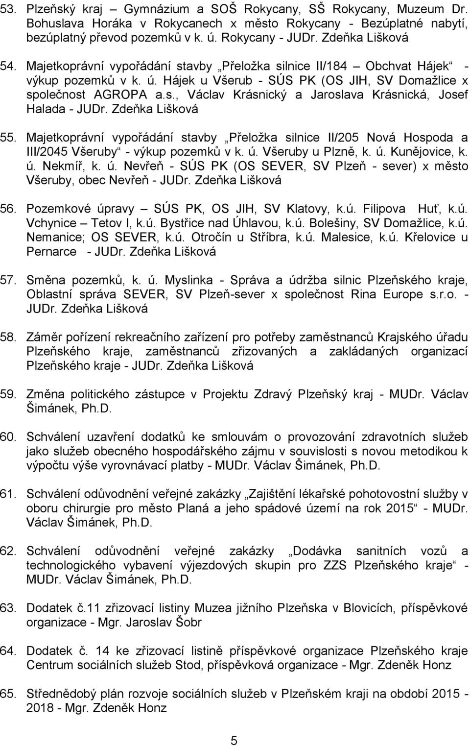 Zdeňka Lišková 55. Majetkoprávní vypořádání stavby Přeložka silnice II/205 Nová Hospoda a III/2045 Všeruby - výkup pozemků v k. ú.