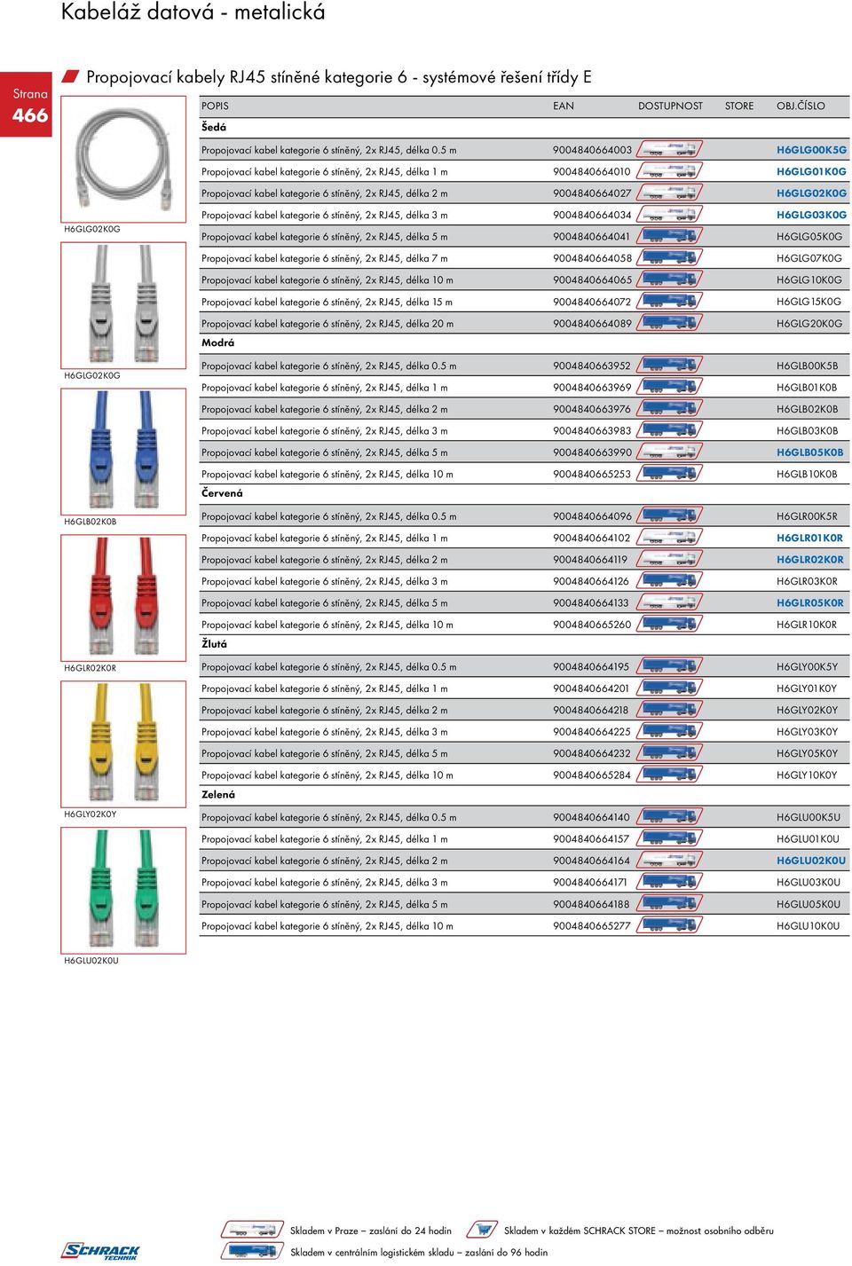 H6GLG02K0G Propojovací kabel kategorie 6 stíněný, 2x RJ45, délka 3 m 9004840664034 H6GLG03K0G Propojovací kabel kategorie 6 stíněný, 2x RJ45, délka 5 m 9004840664041 H6GLG05K0G Propojovací kabel