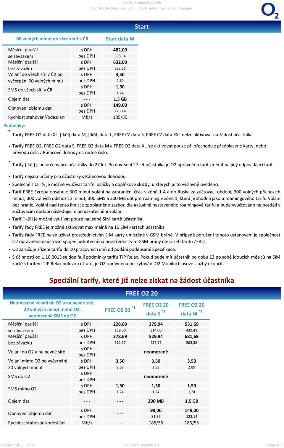 Po dovršení 27 let účastníka je O2 oprávněna tarif změnit na jiný odpovídající tarif. Tarify nejsou určeny pro účastníky s Rámcovou dohodou.