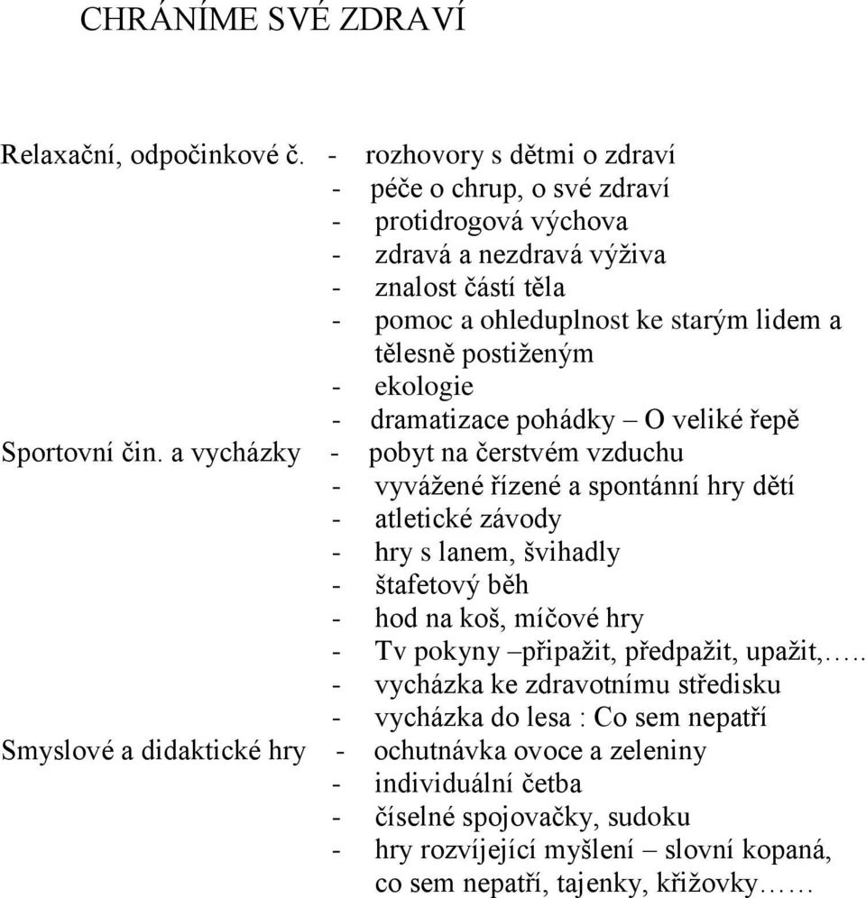 - ekologie - dramatizace pohádky O veliké řepě Sportovní čin.