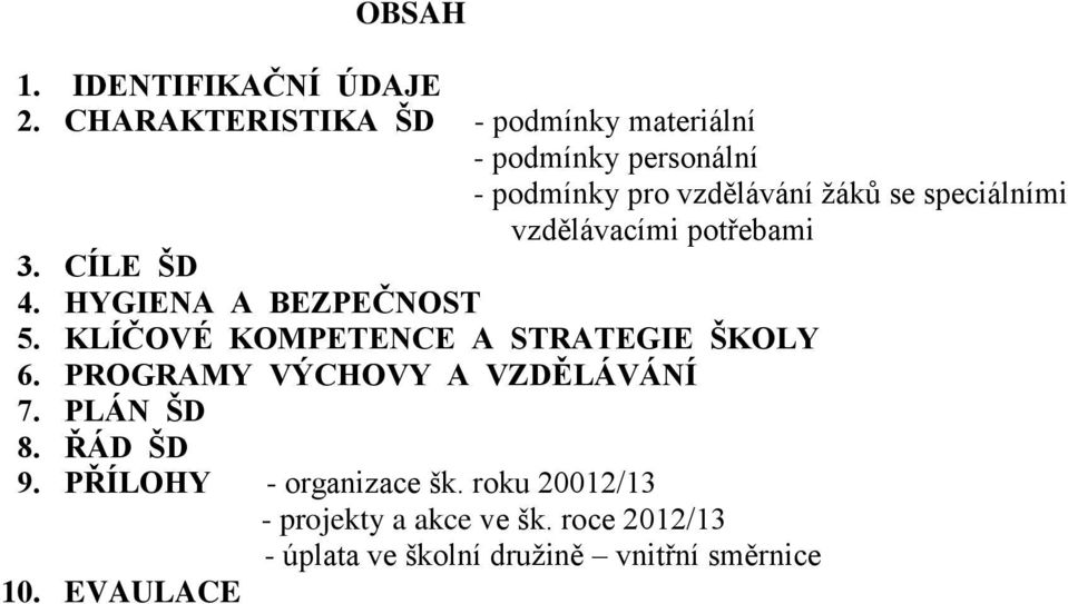 speciálními vzdělávacími potřebami 3. CÍLE ŠD 4. HYGIENA A BEZPEČNOST 5.