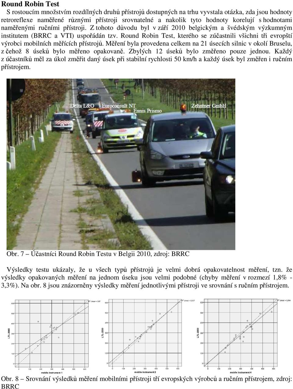 Round Robin Test, kterého se zúčastnili všichni tři evropští výrobci mobilních měřících přístrojů.