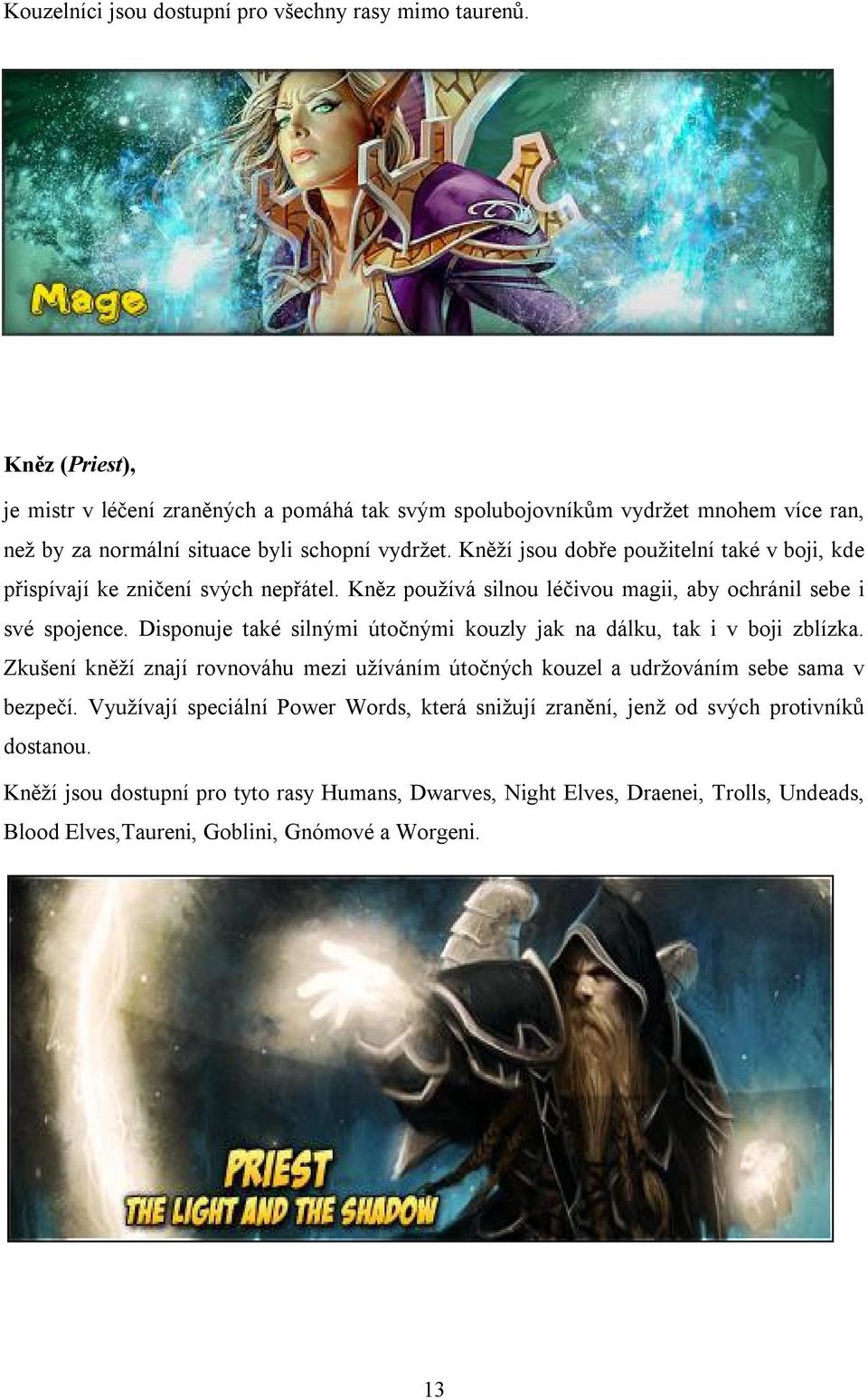 Kněží jsou dobře použitelní také v boji, kde přispívají ke zničení svých nepřátel. Kněz používá silnou léčivou magii, aby ochránil sebe i své spojence.