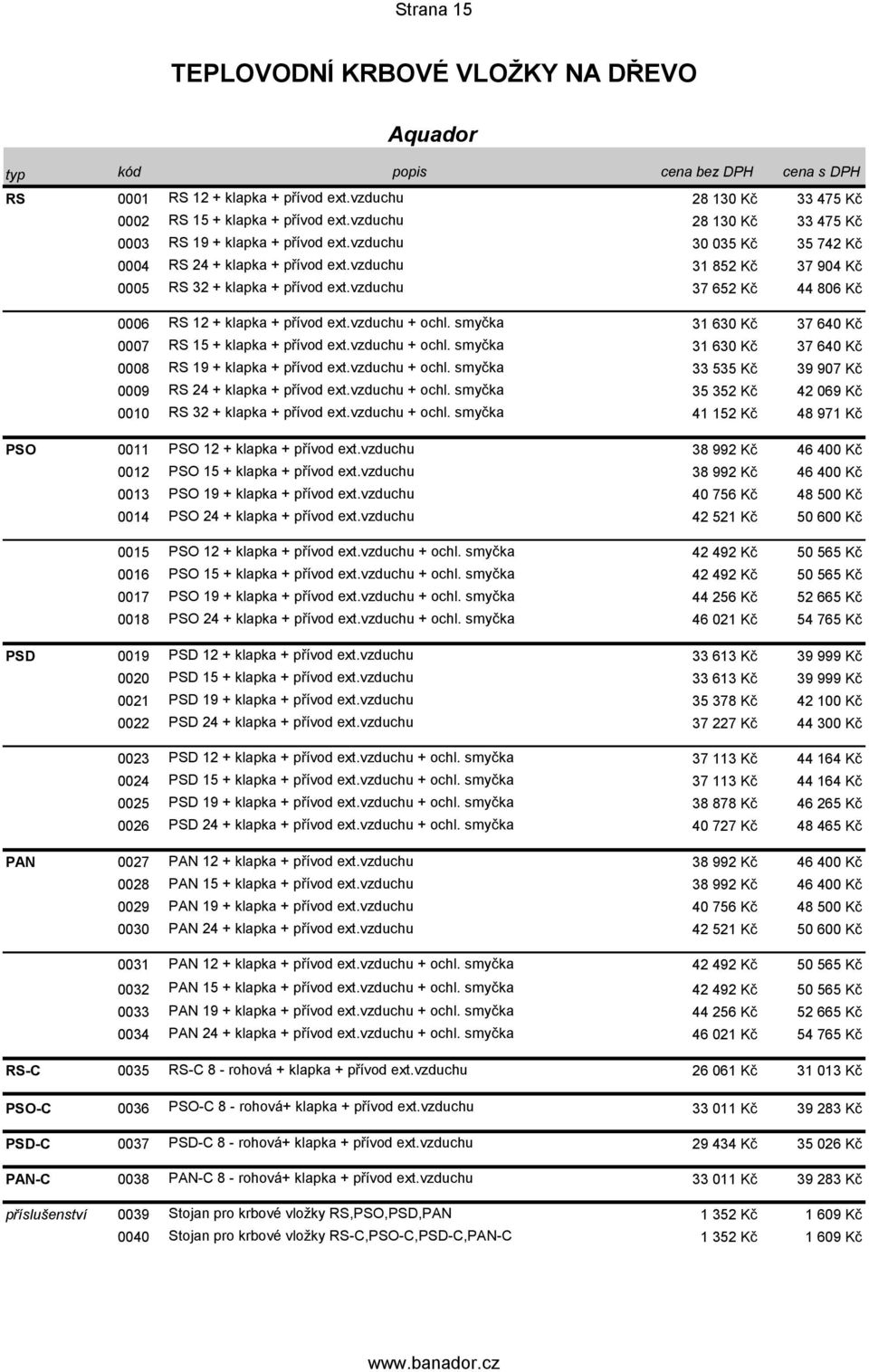 vzduchu 37 652 Kč 44 806 Kč 0006 RS 12 + klapka + přívod ext.vzduchu + ochl. smyčka 31 630 Kč 37 640 Kč 0007 RS 15 + klapka + přívod ext.vzduchu + ochl. smyčka 31 630 Kč 37 640 Kč 0008 RS 19 + klapka + přívod ext.