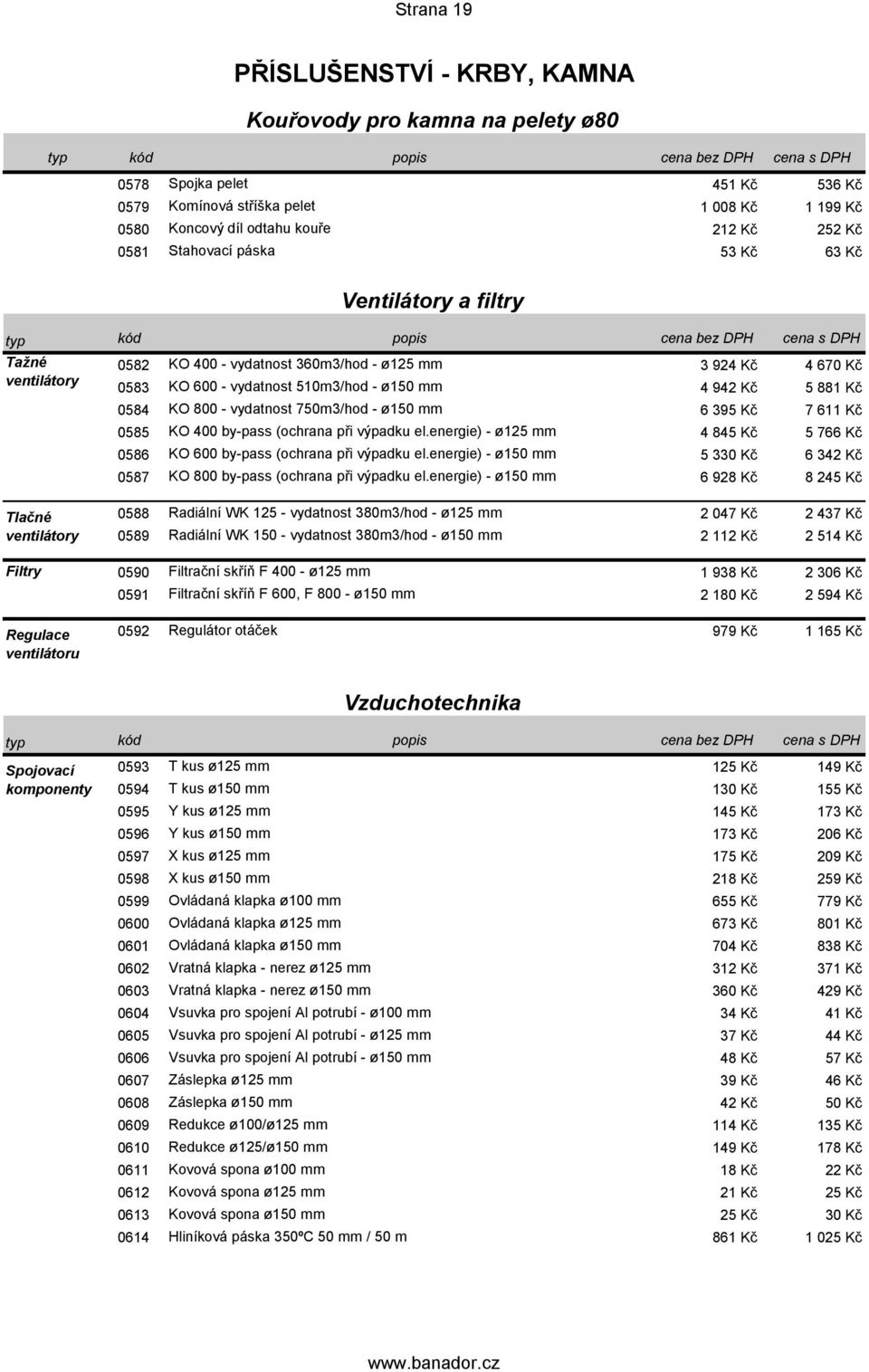 800 - vydatnost 750m3/hod - ø150 mm 6 395 Kč 7 611 Kč 0585 KO 400 by-pass (ochrana při výpadku el.energie) - ø125 mm 4 845 Kč 5 766 Kč 0586 KO 600 by-pass (ochrana při výpadku el.