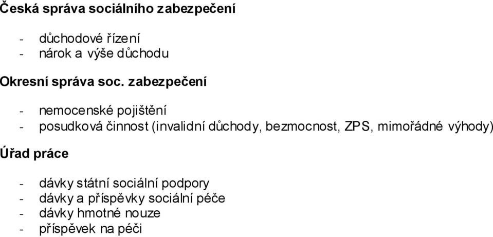 zabezpečení - nemocenské pojištění - posudková činnost (invalidní důchody,