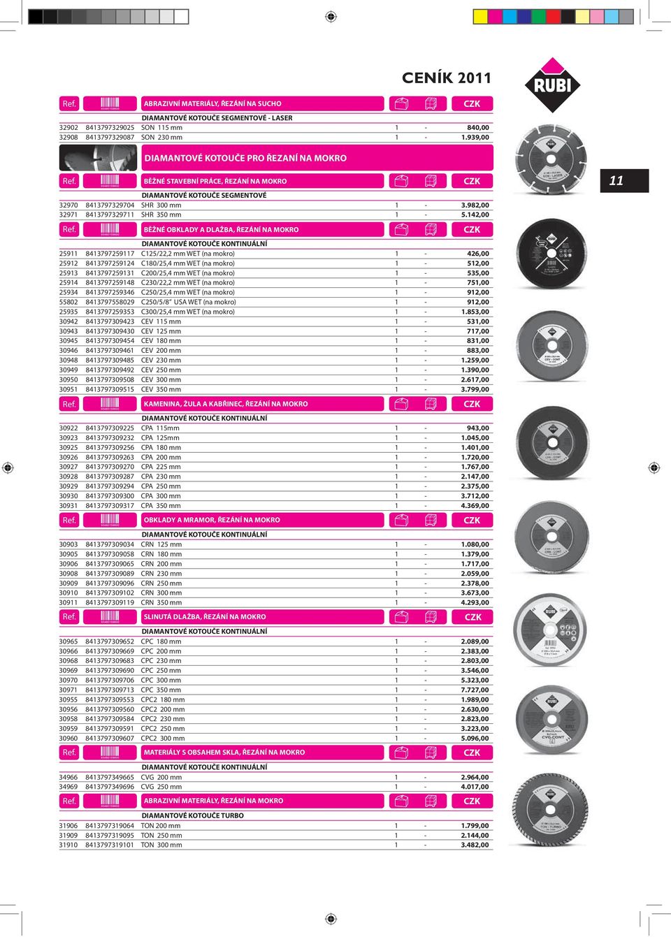 142,00 DIAMANTOVÉ KOTOUČE KONTINUÁLNÍ 25911 8413797259117 C125/22,2 mm WET (na mokro) 1-426,00 25912 8413797259124 C180/25,4 mm WET (na mokro) 1-512,00 25913 8413797259131 C200/25,4 mm WET (na mokro)