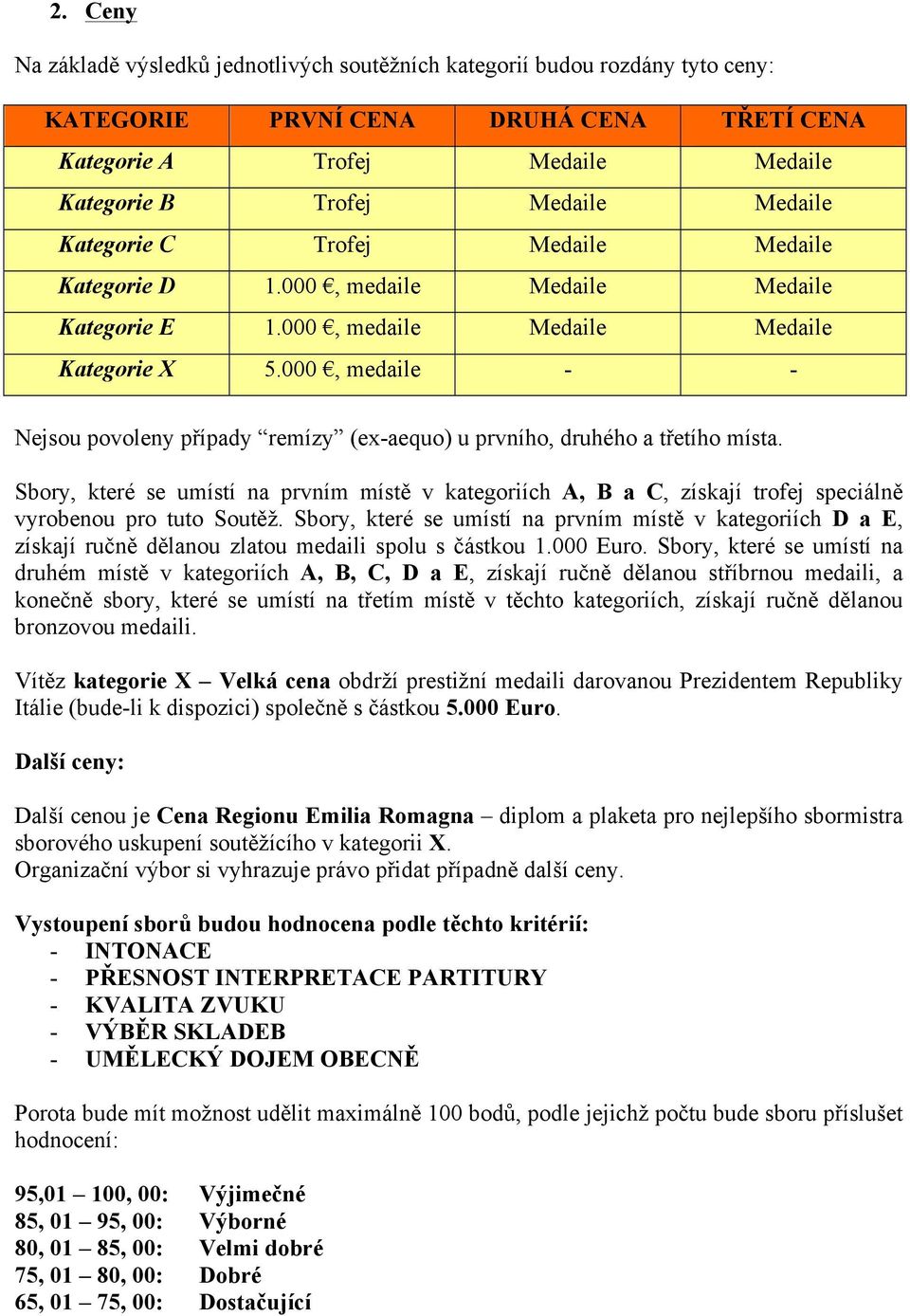 000, medaile - - Nejsou povoleny případy remízy (ex-aequo) u prvního, druhého a třetího místa.