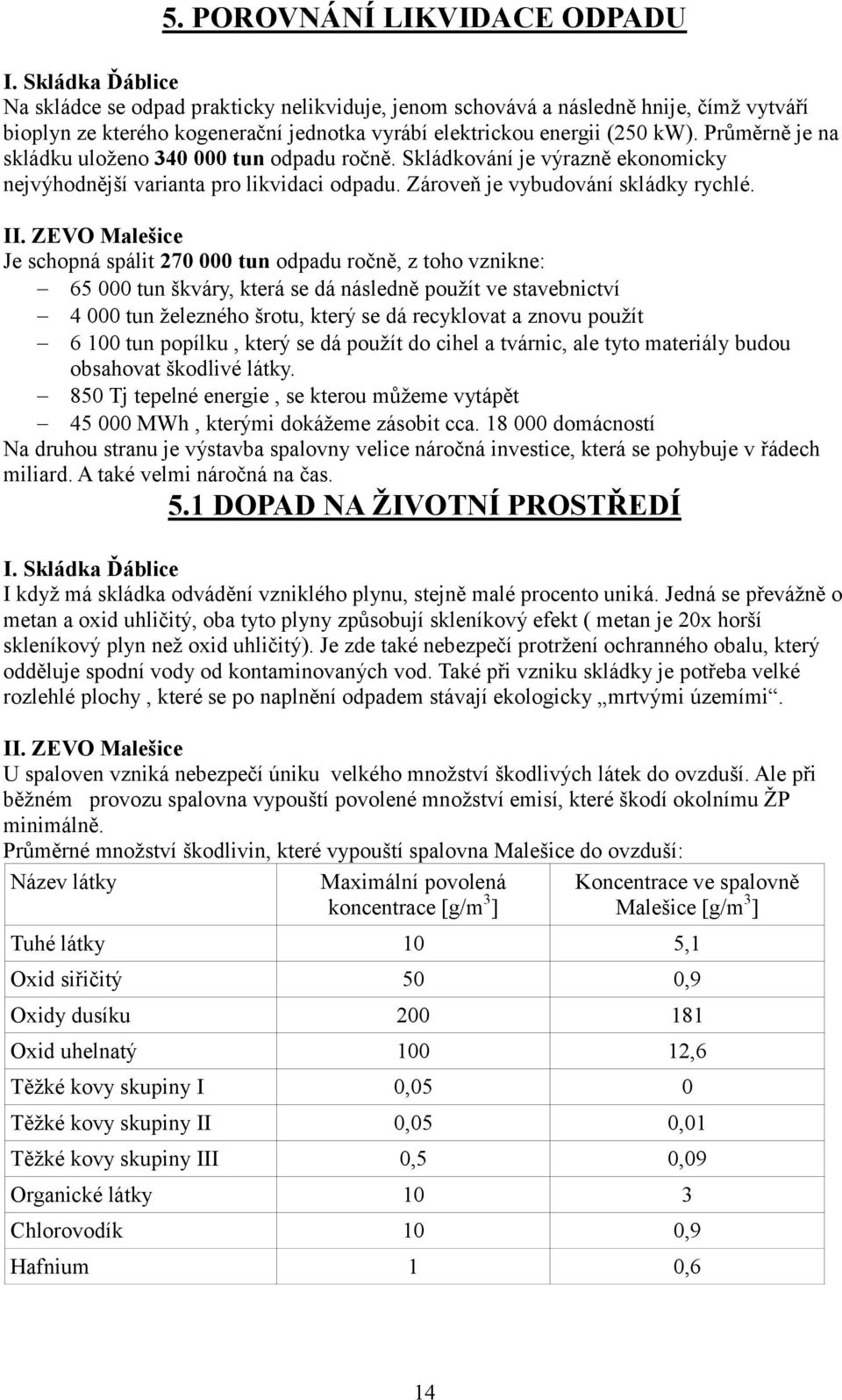 Průměrně je na skládku uloženo 340 000 tun odpadu ročně. Skládkování je výrazně ekonomicky nejvýhodnější varianta pro likvidaci odpadu. Zároveň je vybudování skládky rychlé. II.