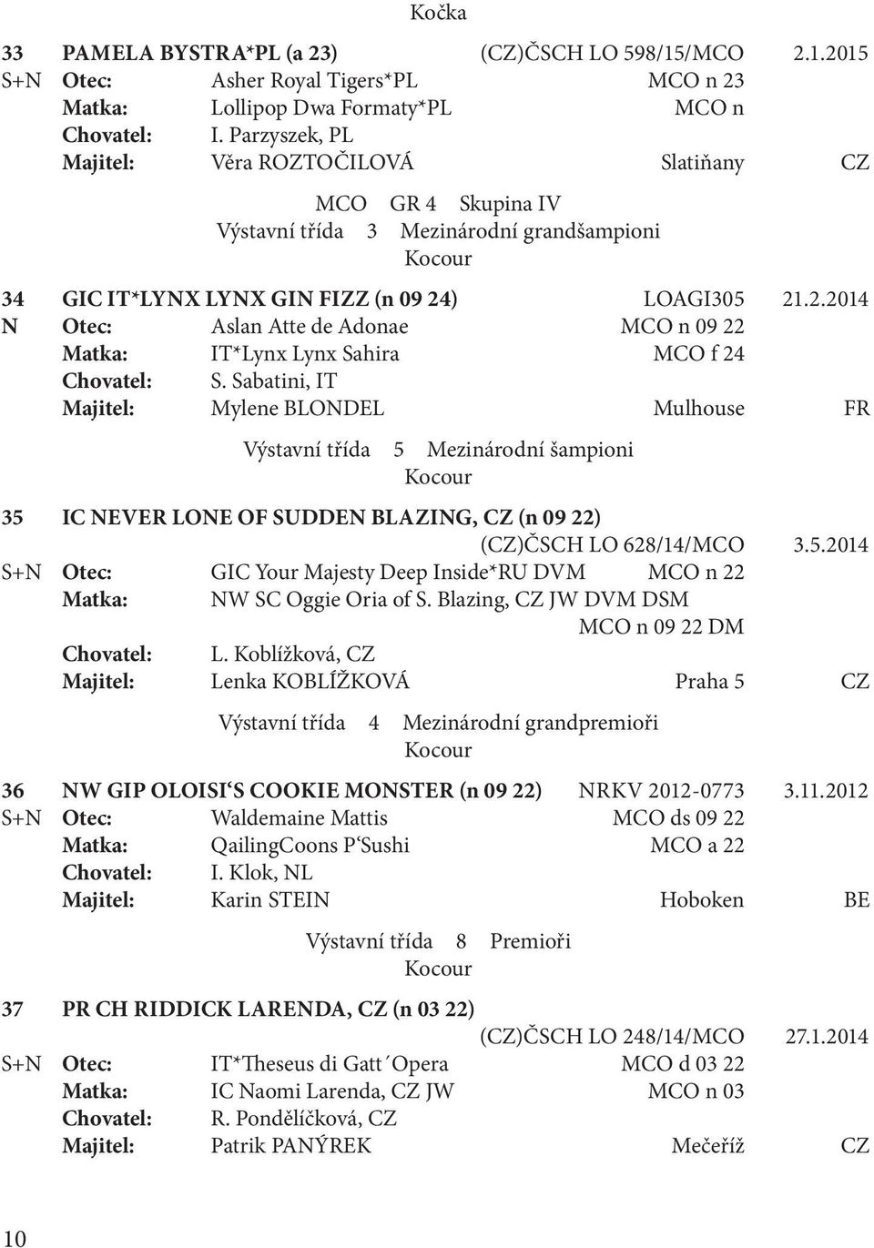 ) LOAGI305 21.2.2014 N Otec: Aslan Atte de Adonae MCO n 09 22 Matka: IT*Lynx Lynx Sahira MCO f 24 Chovatel: S.