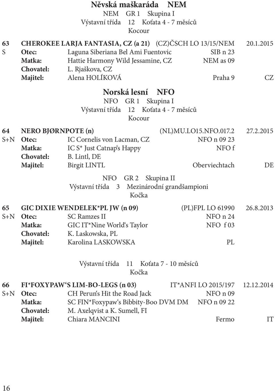 27.2.2015 S+N Otec: IC Cornelis von Lacman, CZ NFO n 09 23 Matka: IC S* Just Catnap s Happy NFO f Chovatel: B.
