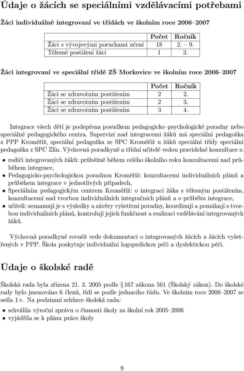 Žáci se zdravotním postižením 3 4. Integrace všech dětí je podepřena posudkem pedagogicko psychologické poradny nebo speciálně pedagogického centra.